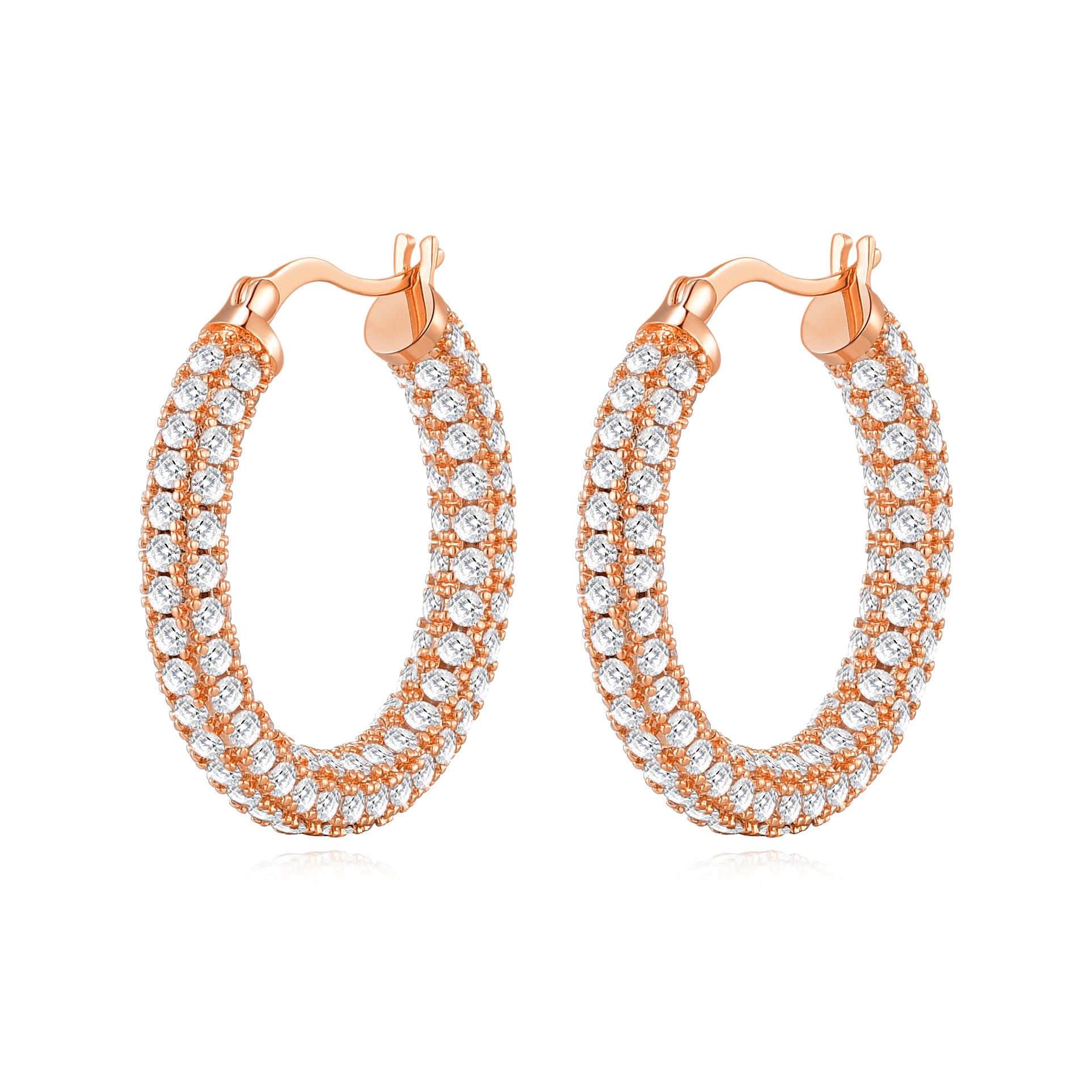 Rose Gold Plated 30mm Pave Hoop Earrings Created with Zircondia® Crystals by Philip Jones Jewellery