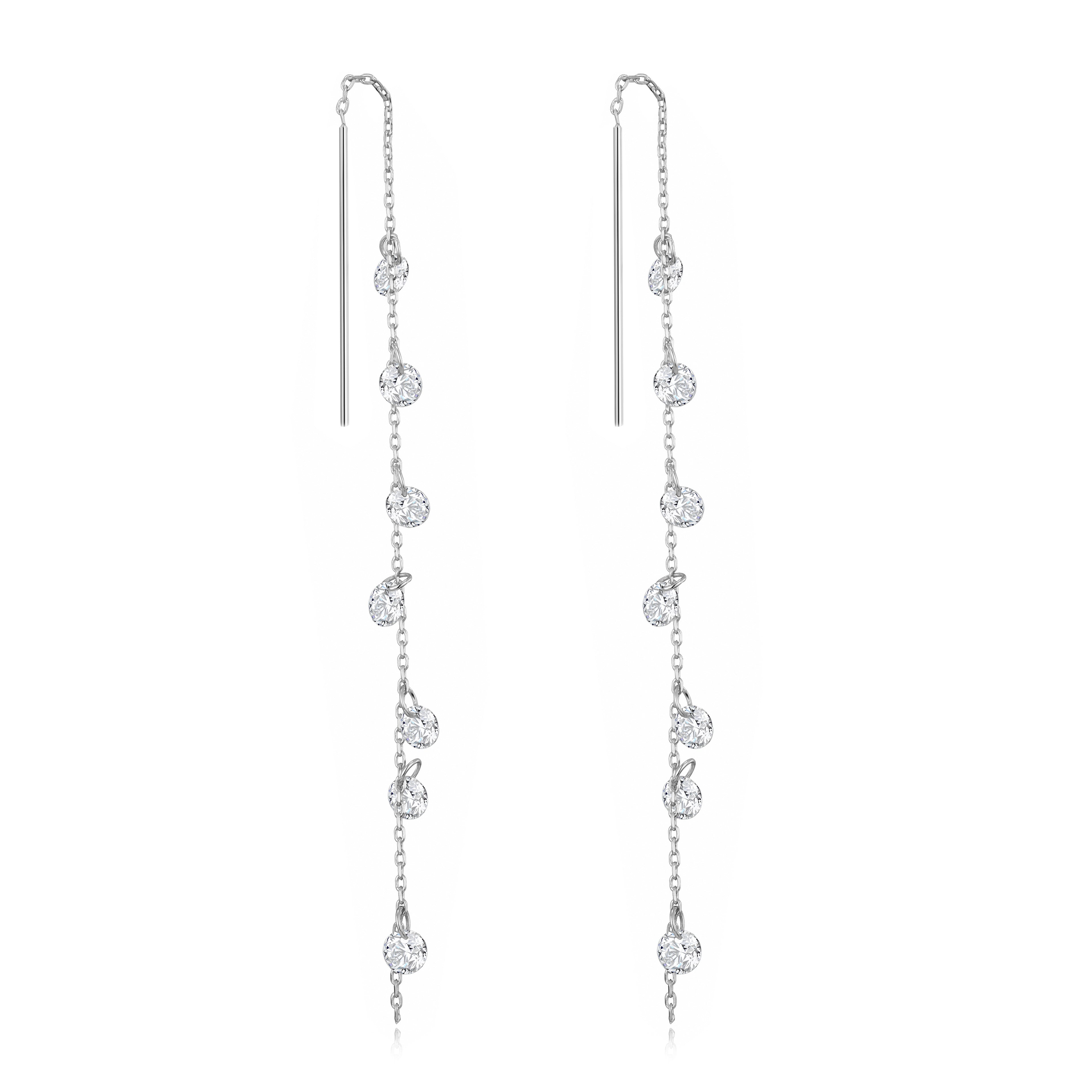 Silver Plated Dangle Thread Earrings Created with Zircondia® Crystals