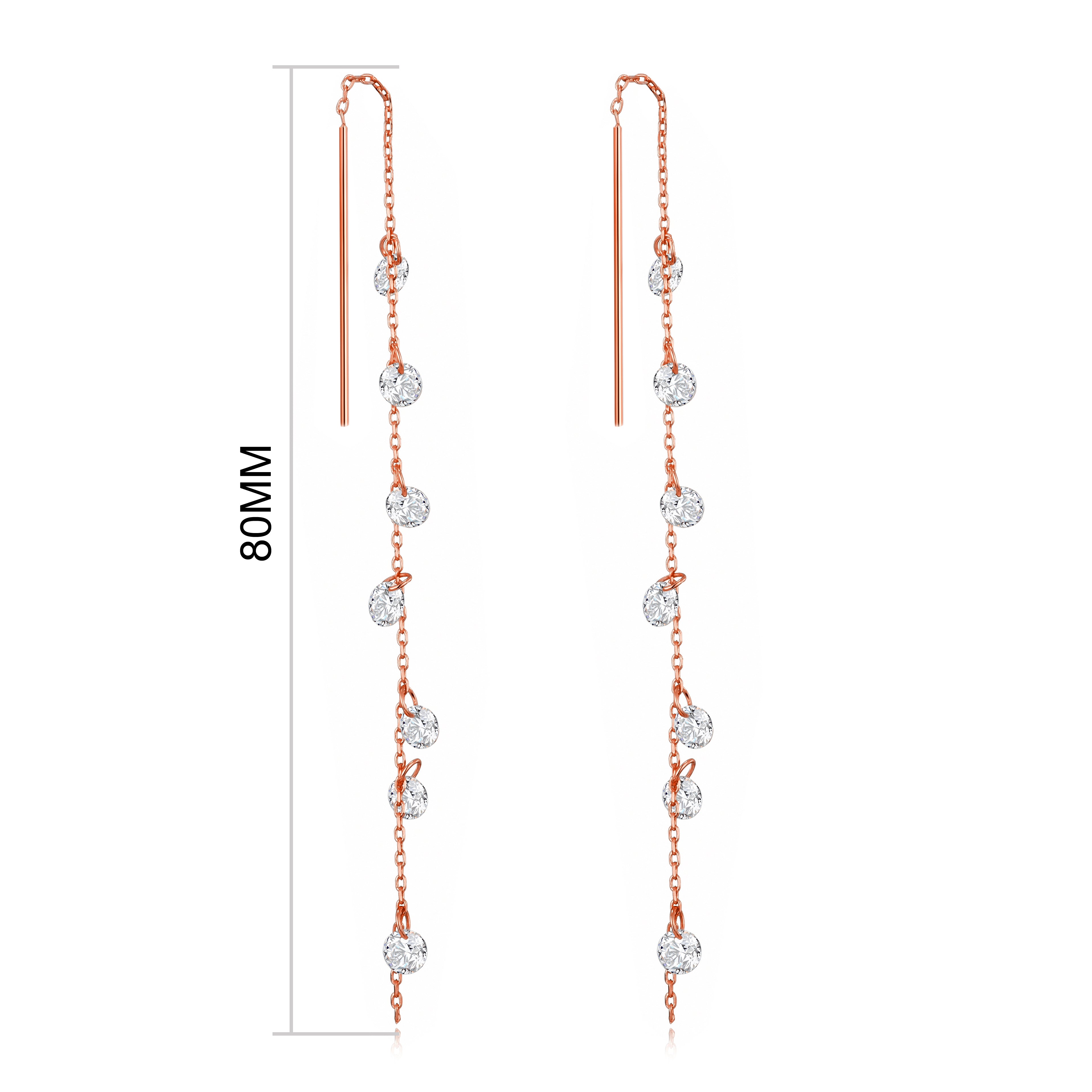 Rose Gold Plated Dangle Thread Earrings Created with Zircondia® Crystals
