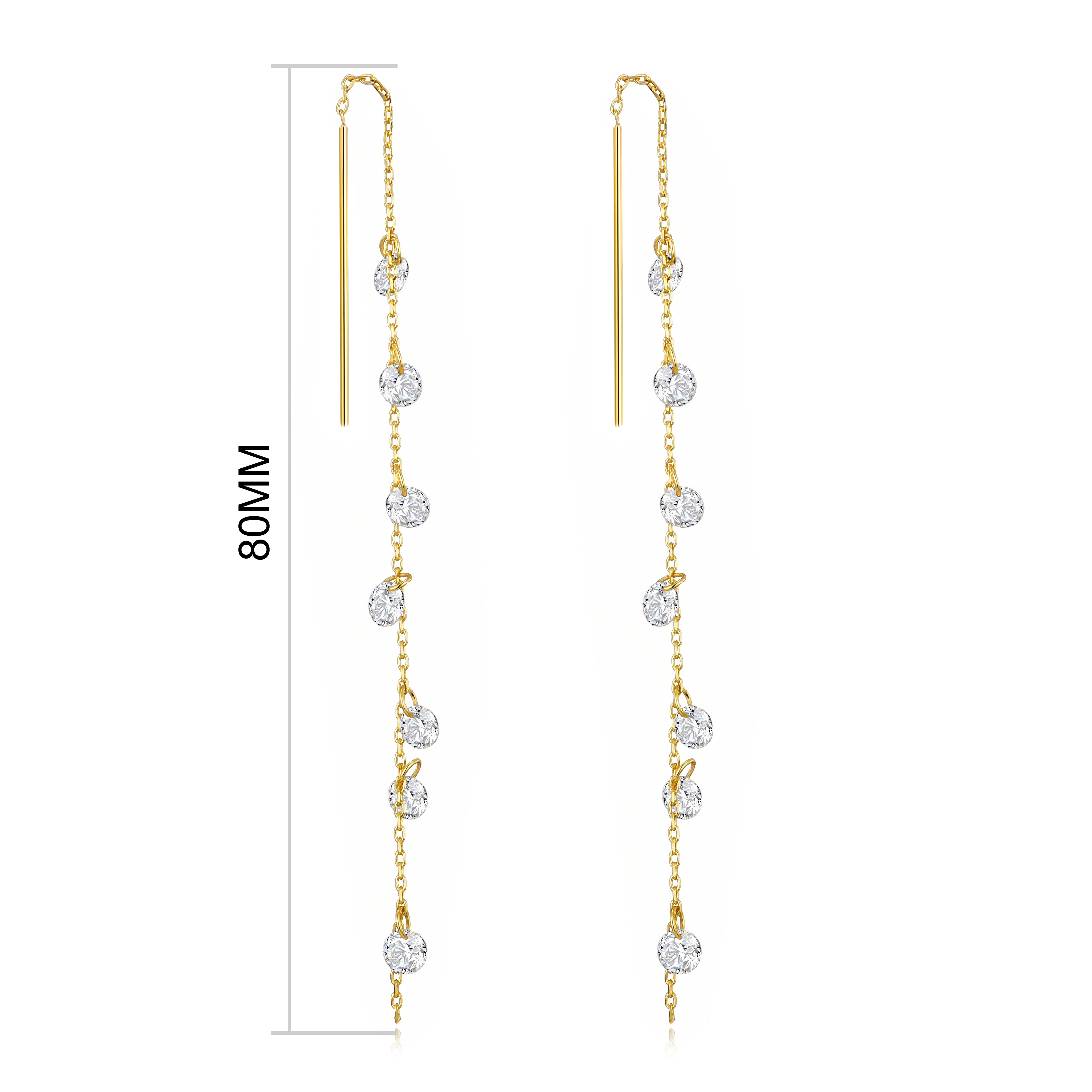 Gold Plated Dangle Thread Earrings Created with Zircondia® Crystals
