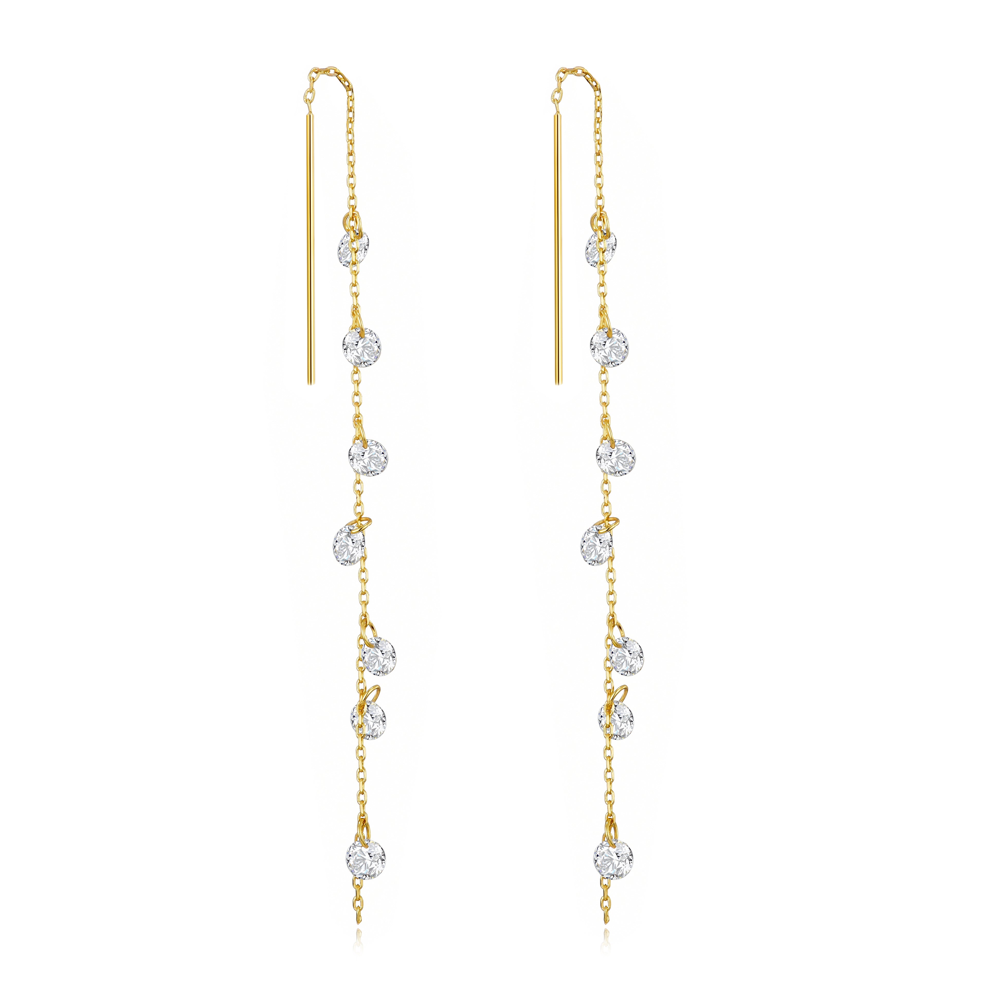 Gold Plated Dangle Thread Earrings Created with Zircondia® Crystals by Philip Jones Jewellery