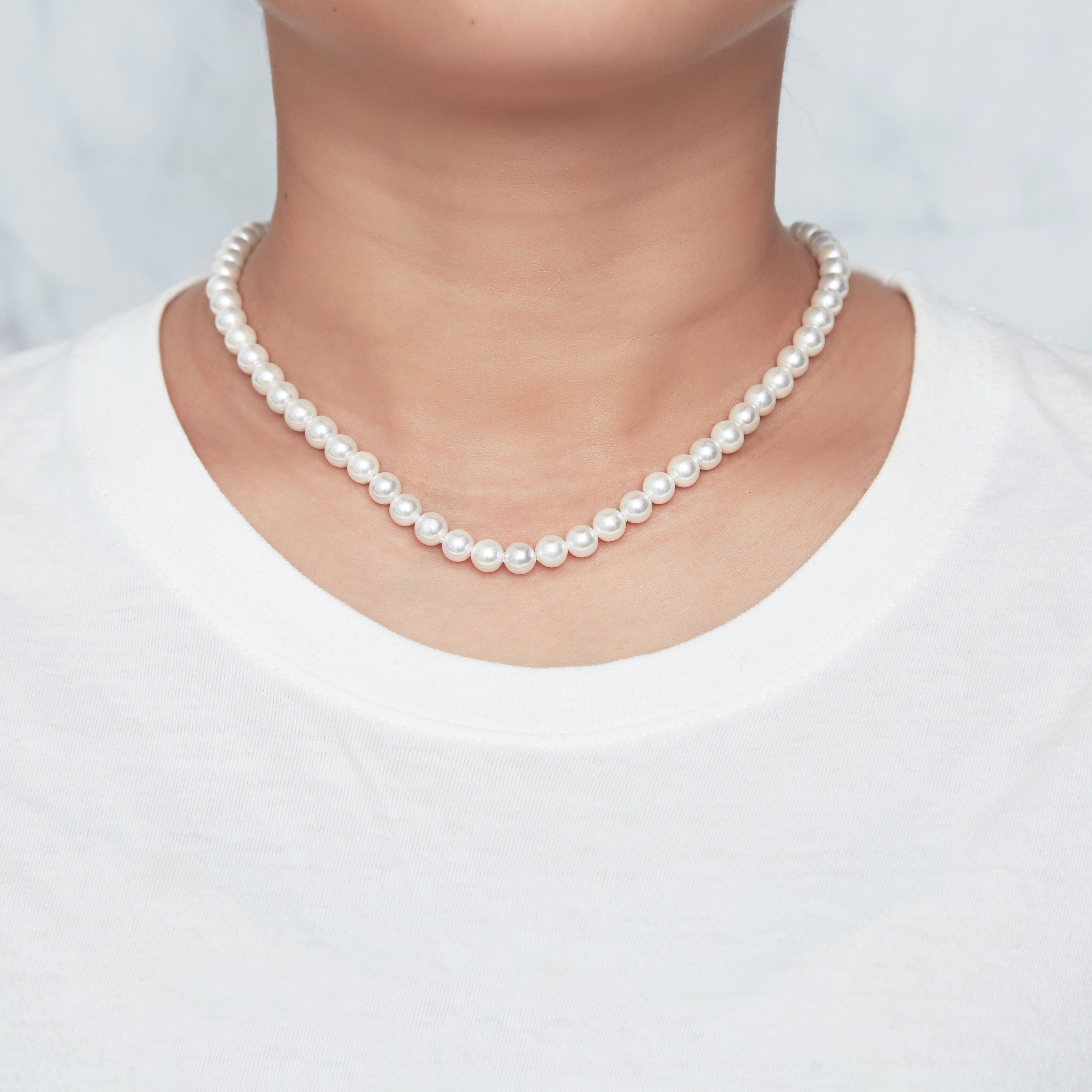 White Pearl Strand Choker Necklace