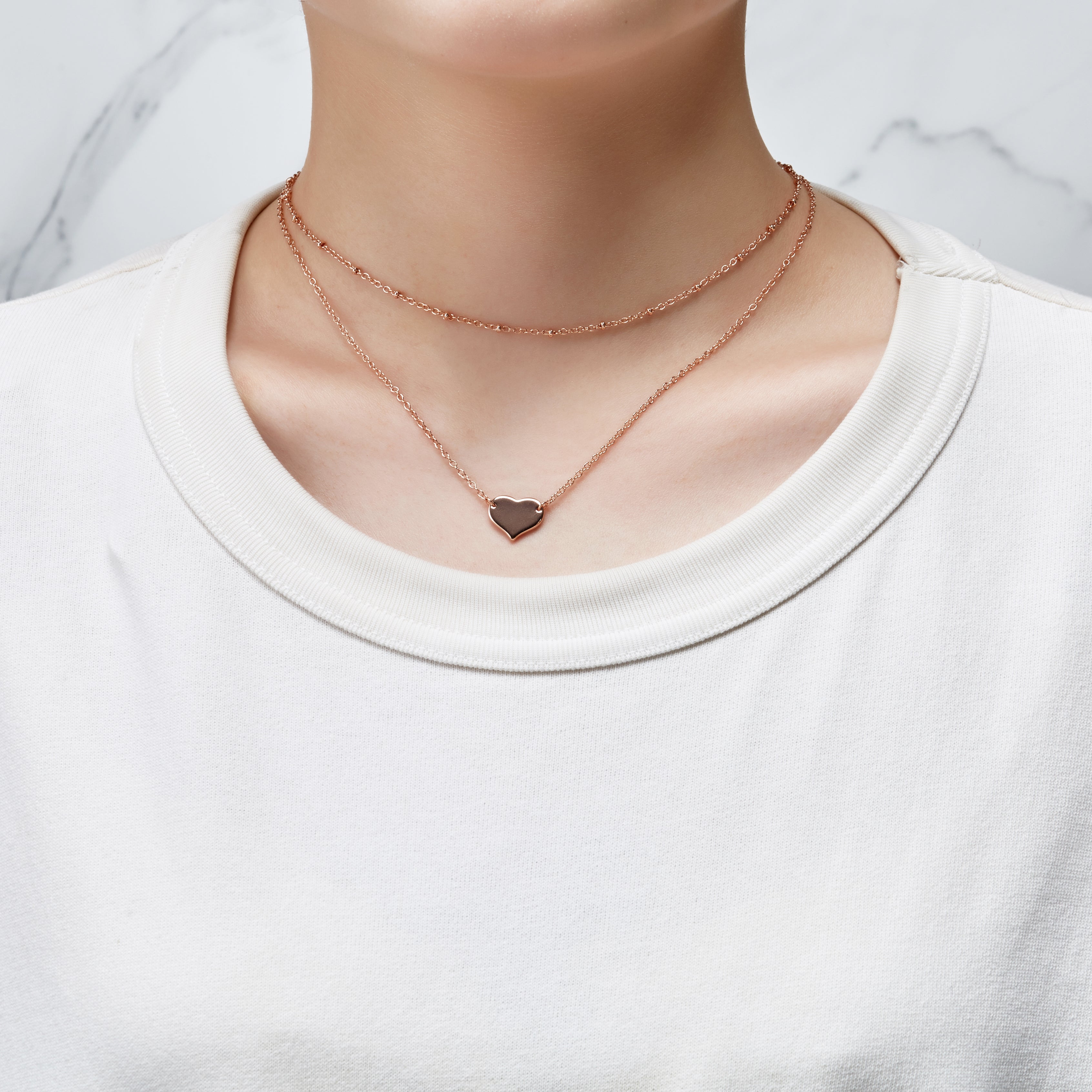Rose Gold Plated Double Layered Heart Necklace