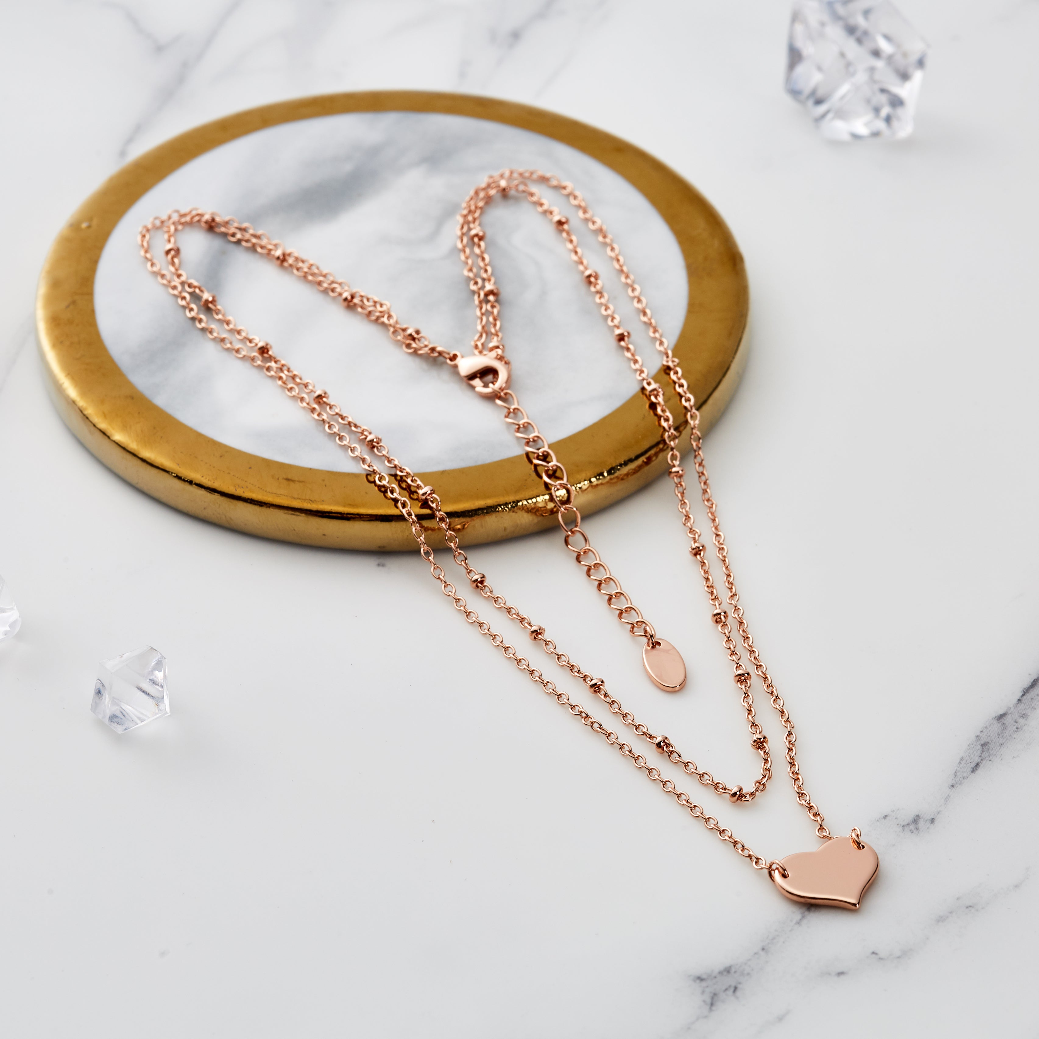 Rose Gold Plated Double Layered Heart Necklace