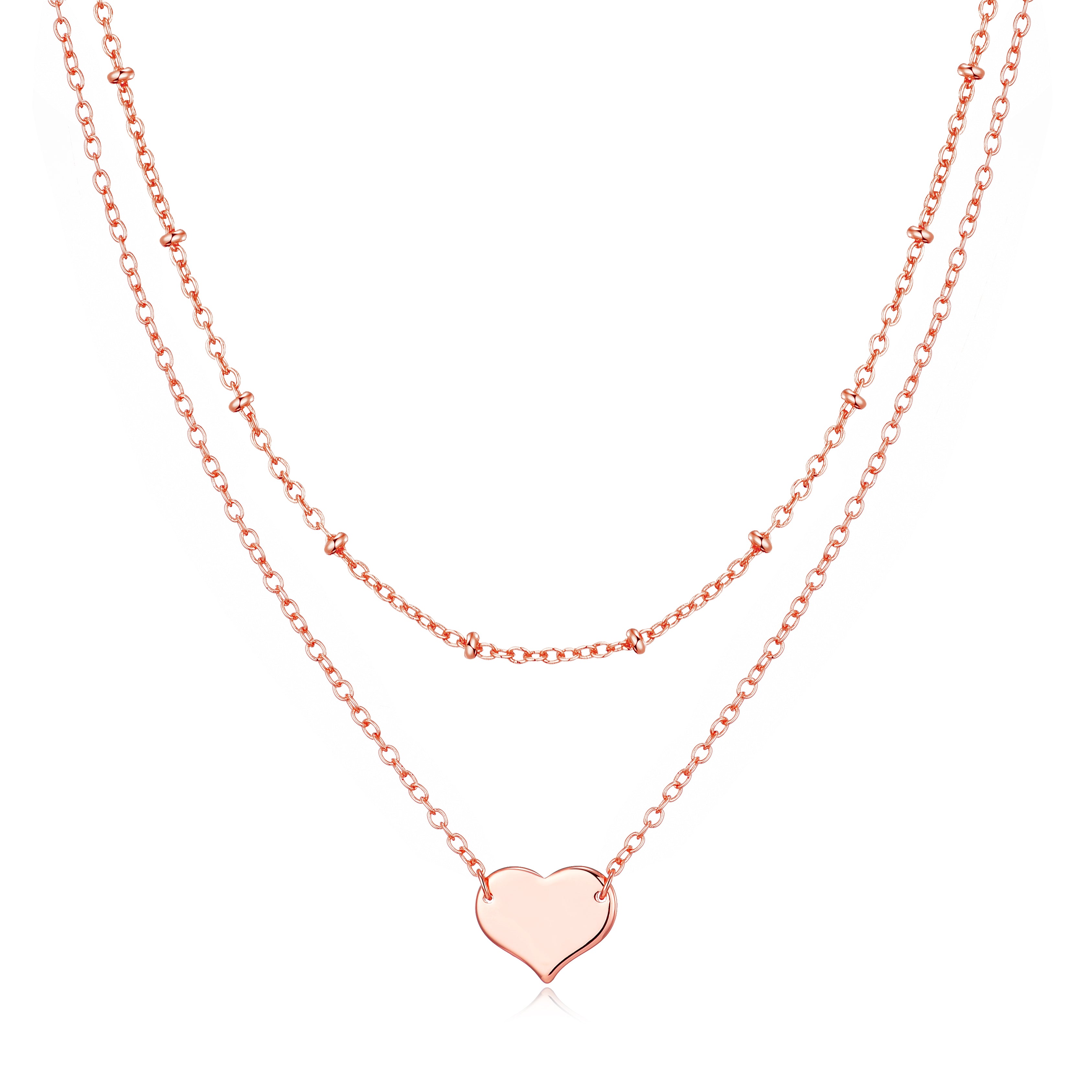 Rose Gold Plated Double Layered Heart Necklace by Philip Jones Jewellery