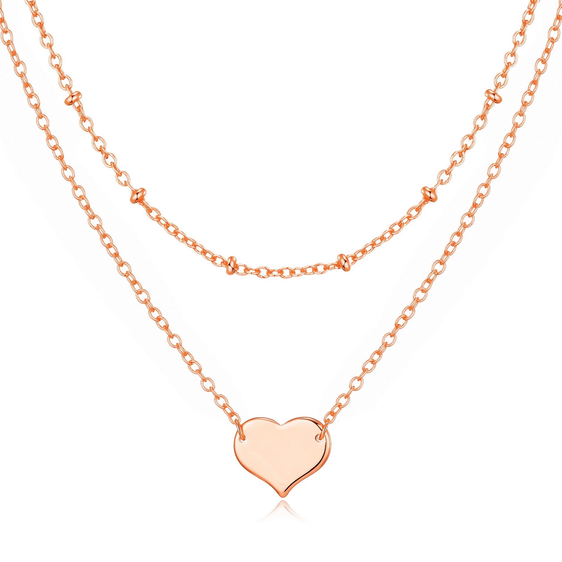 Rose Gold Plated Double Layered Heart Necklace