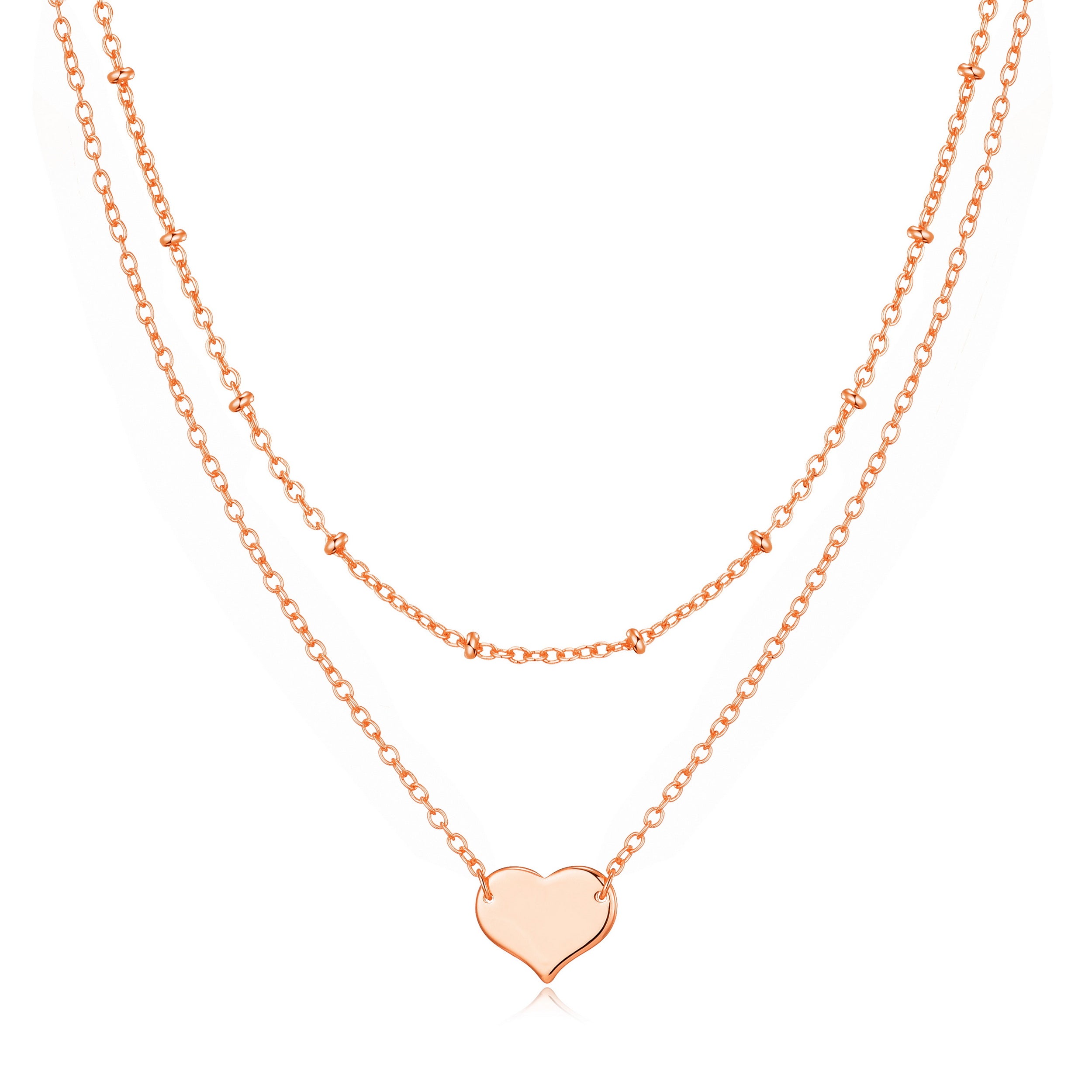 Rose Gold Plated Double Layered Heart Necklace