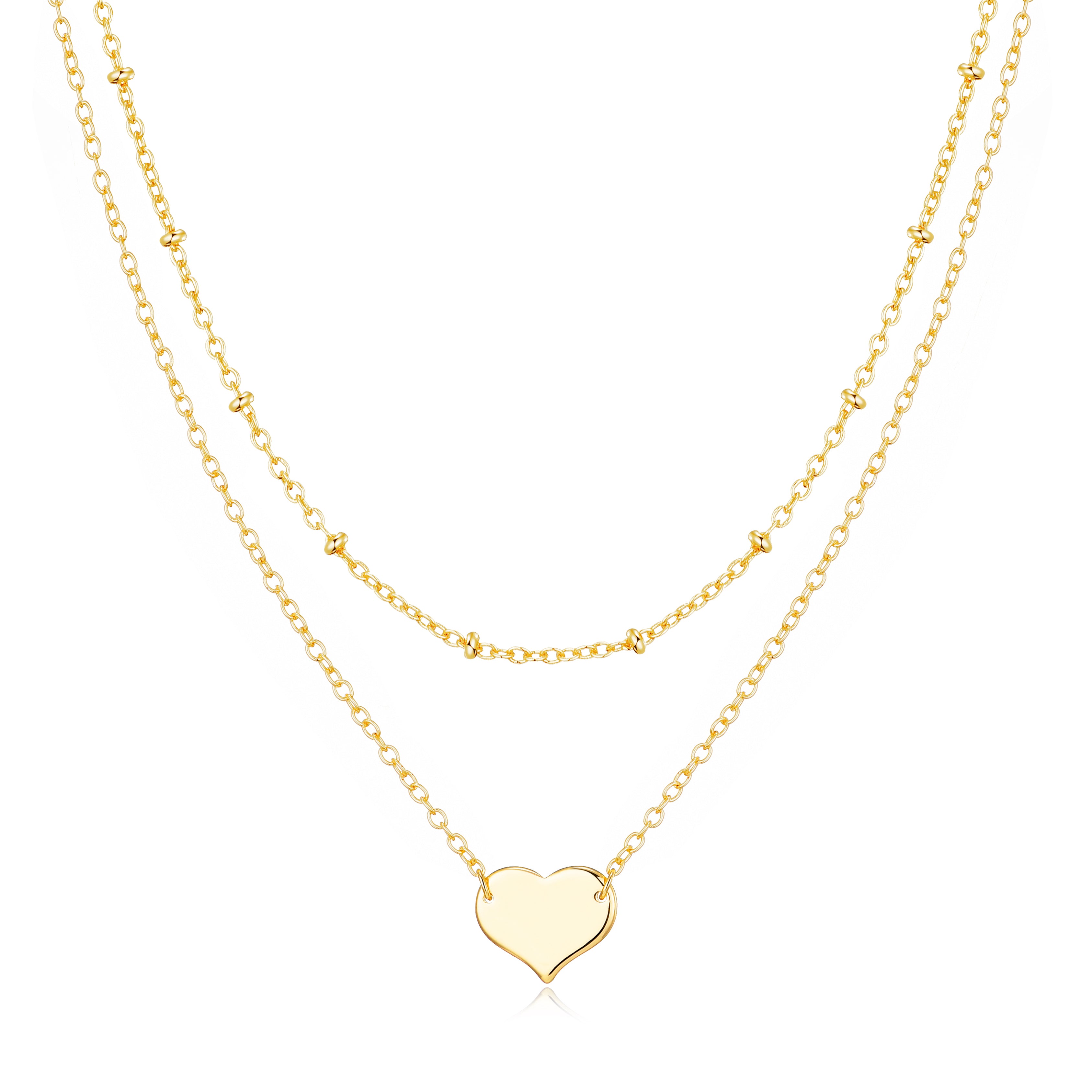 Gold Plated Double Layered Heart Necklace by Philip Jones Jewellery