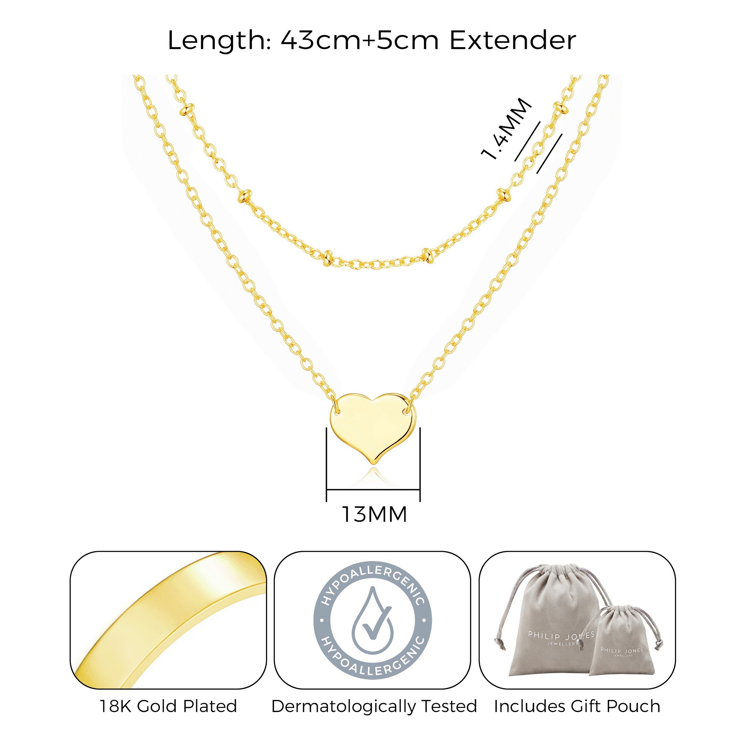 Gold Plated Double Layered Heart Necklace