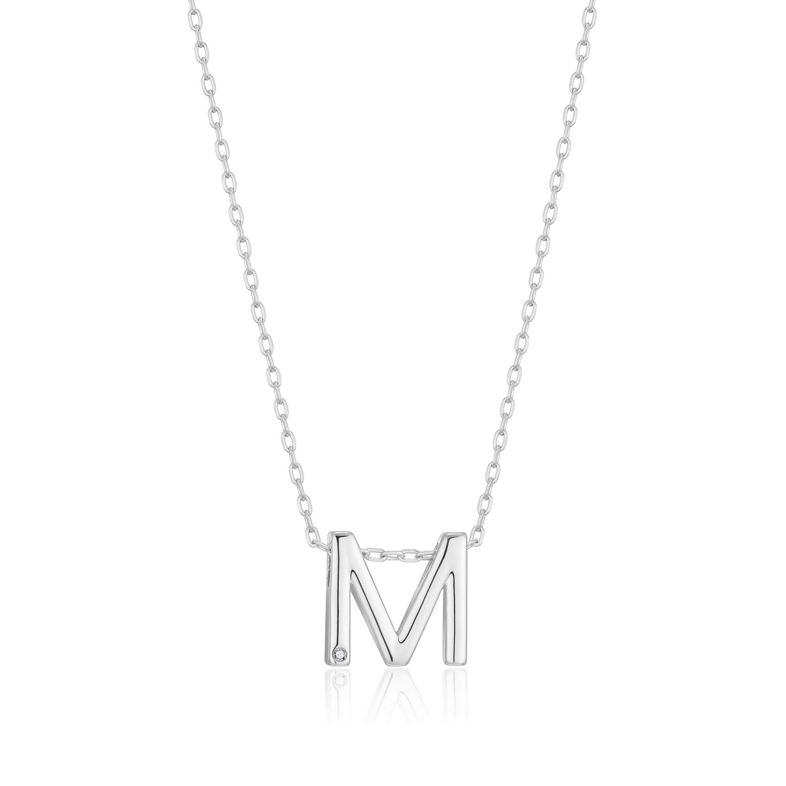 Initial Necklace Letter M Created with Zircondia® Crystals