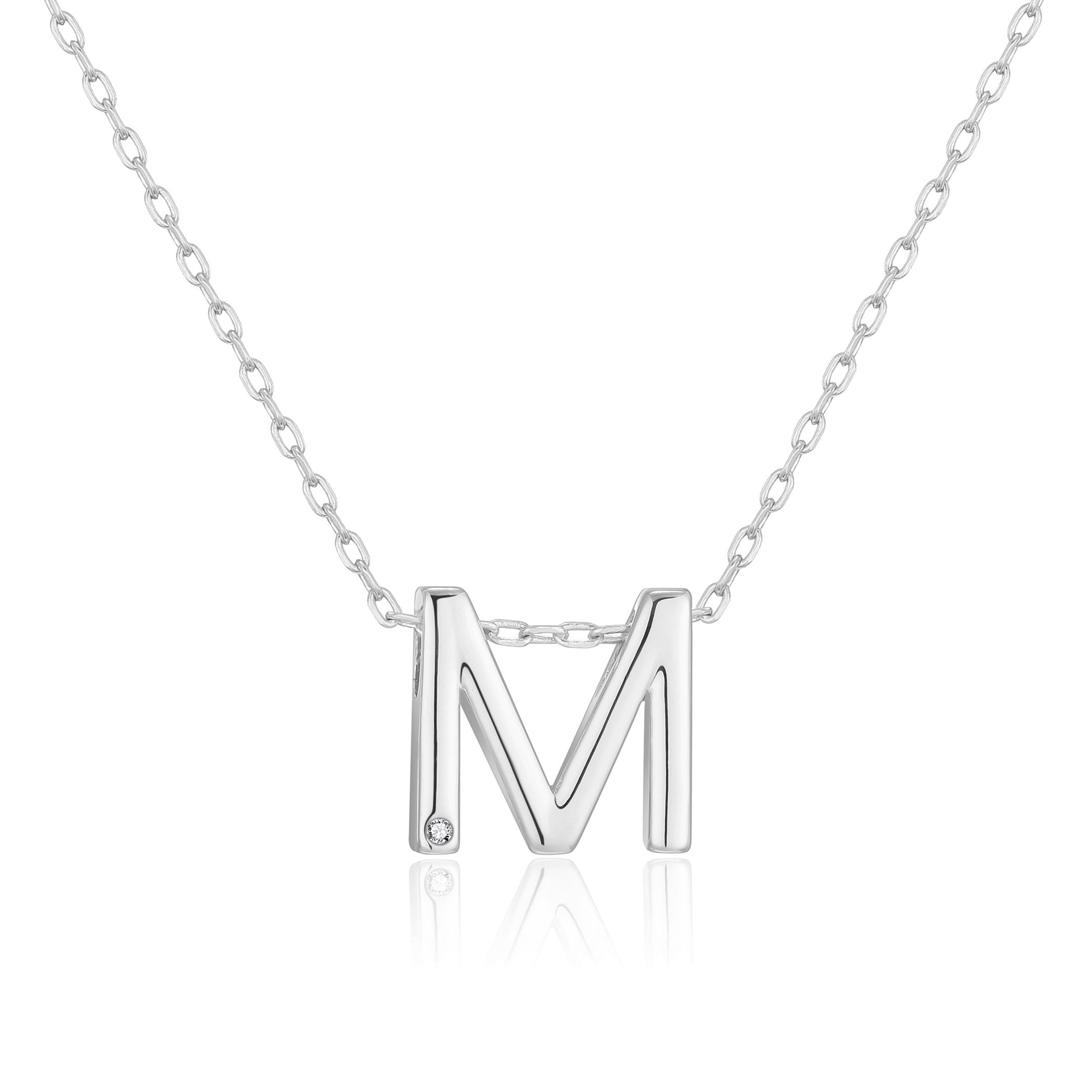 Initial Necklace Letter M Created with Zircondia® Crystals