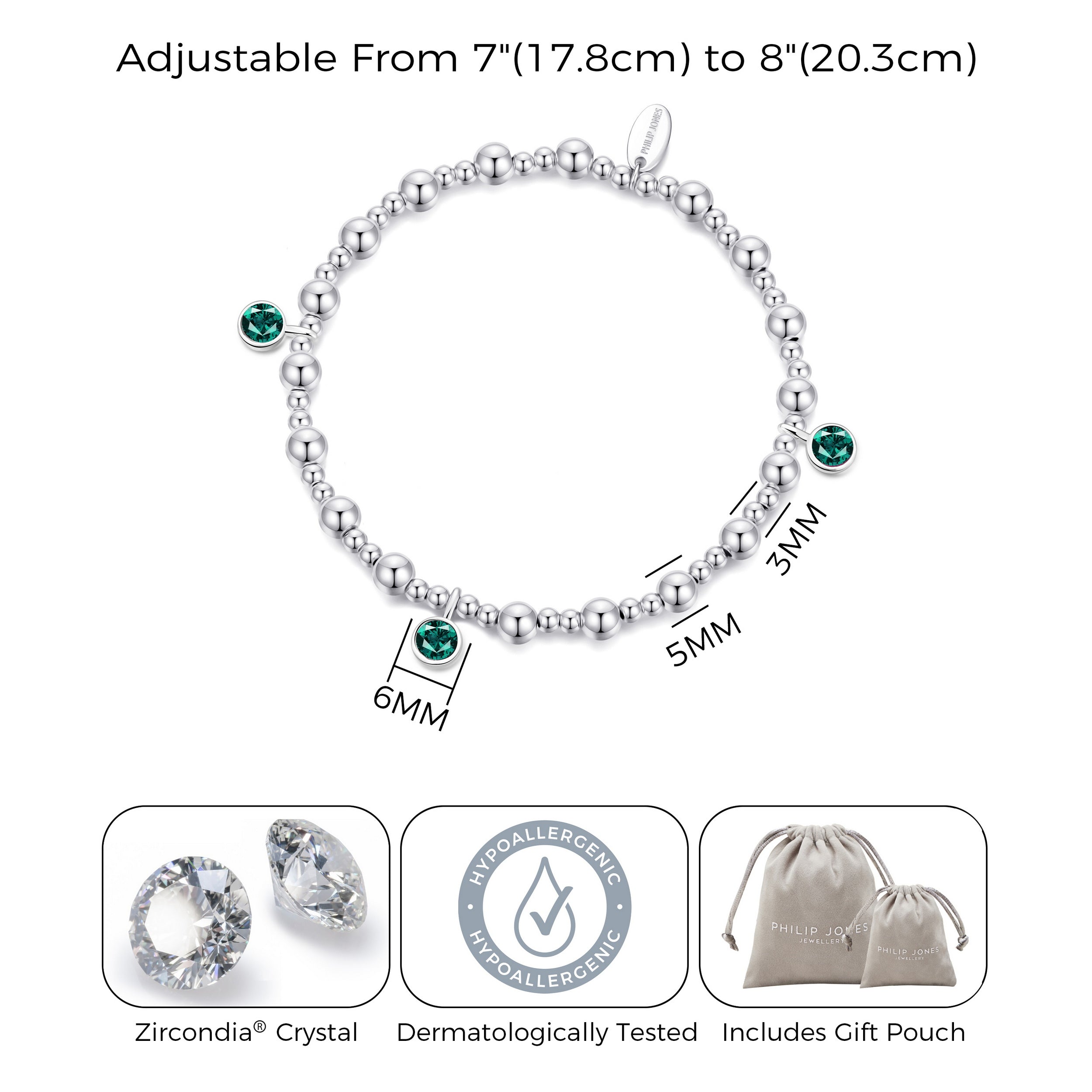 May (Emerald) Birthstone Stretch Charm Bracelet with Quote Gift Box