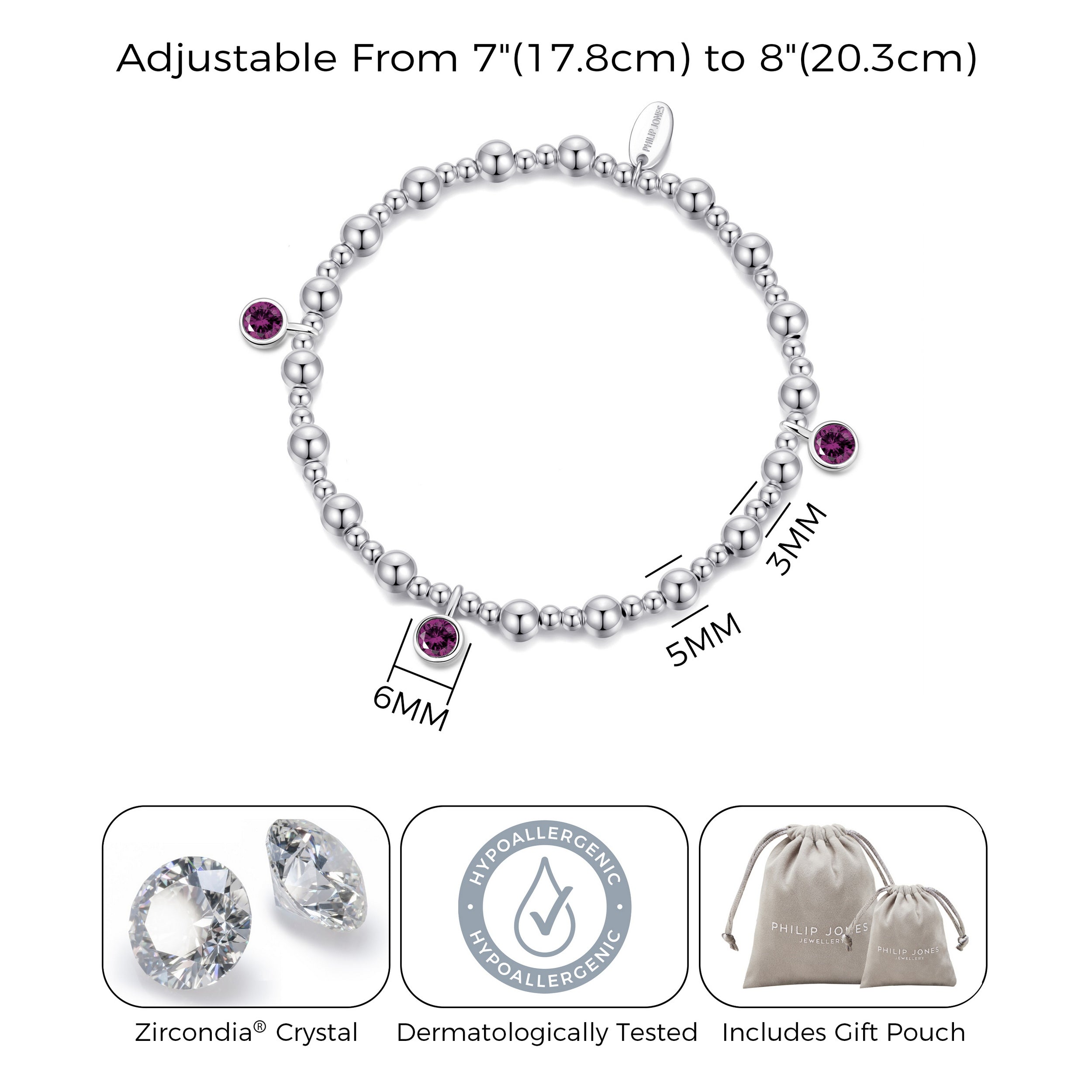 June (Alexandrite) Birthstone Stretch Charm Bracelet with Quote Gift Box