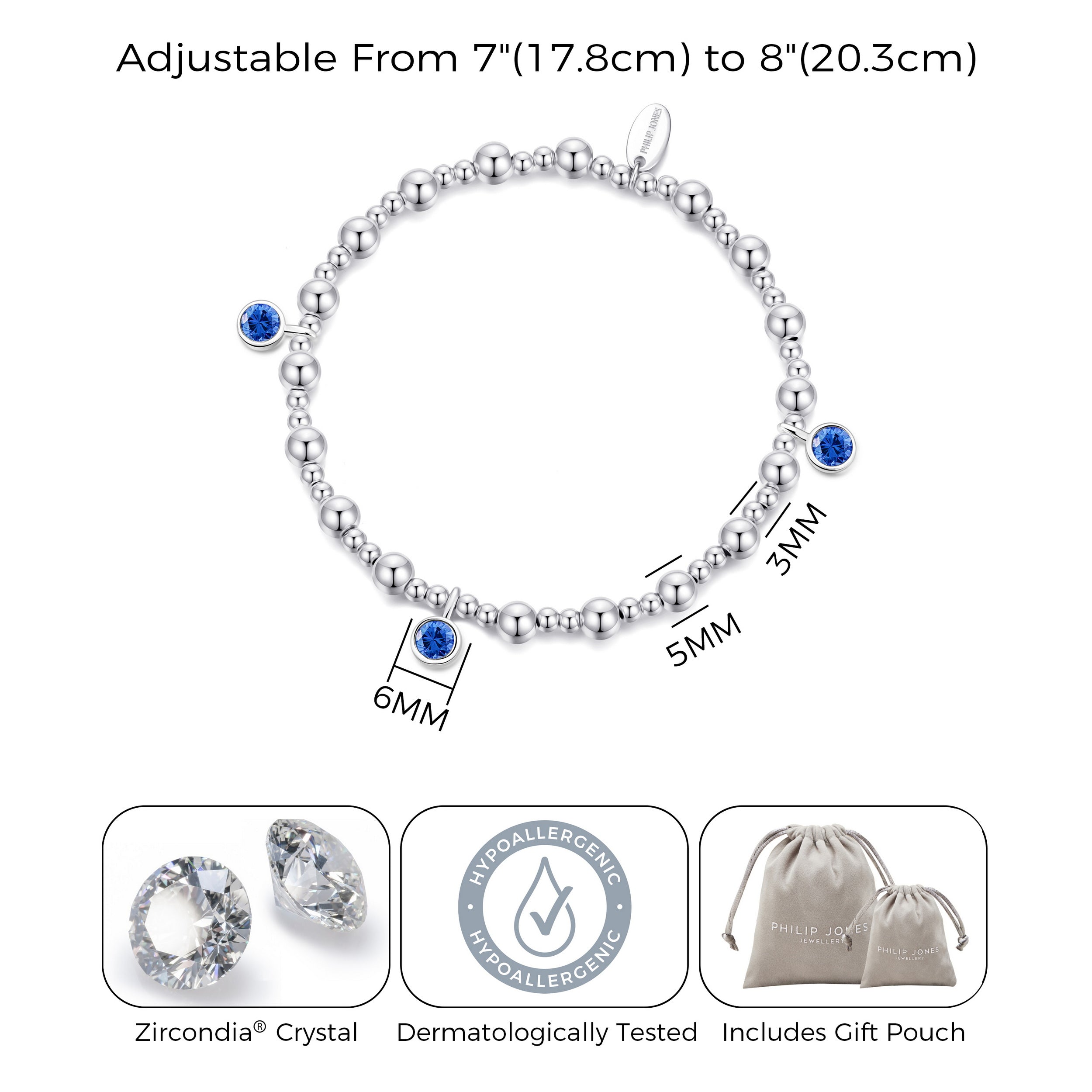 September (Sapphire) Birthstone Stretch Charm Bracelet with Quote Gift Box