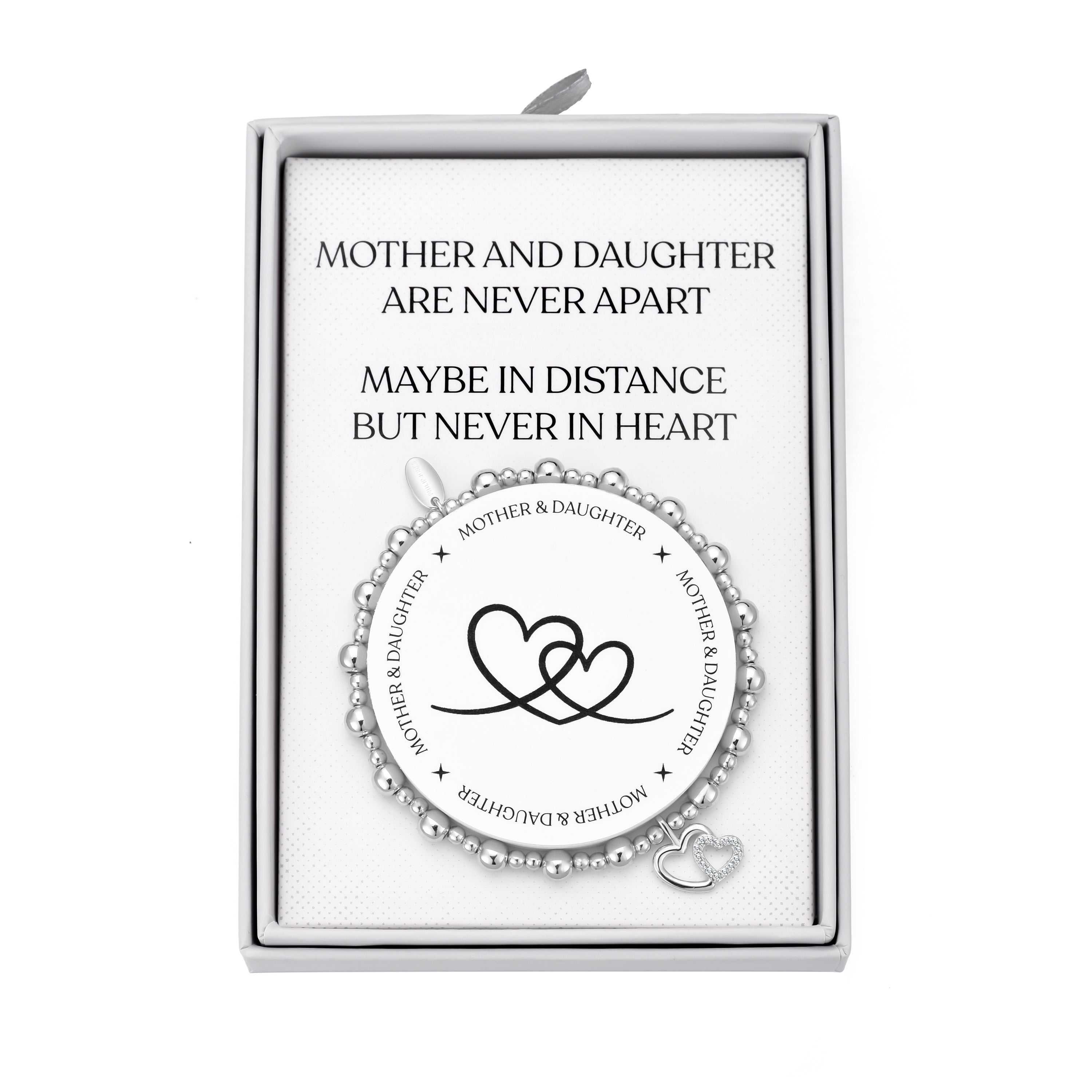 Silver Plated Mother and Daughter Quote Stretch Bracelet with Gift Box by Philip Jones Jewellery