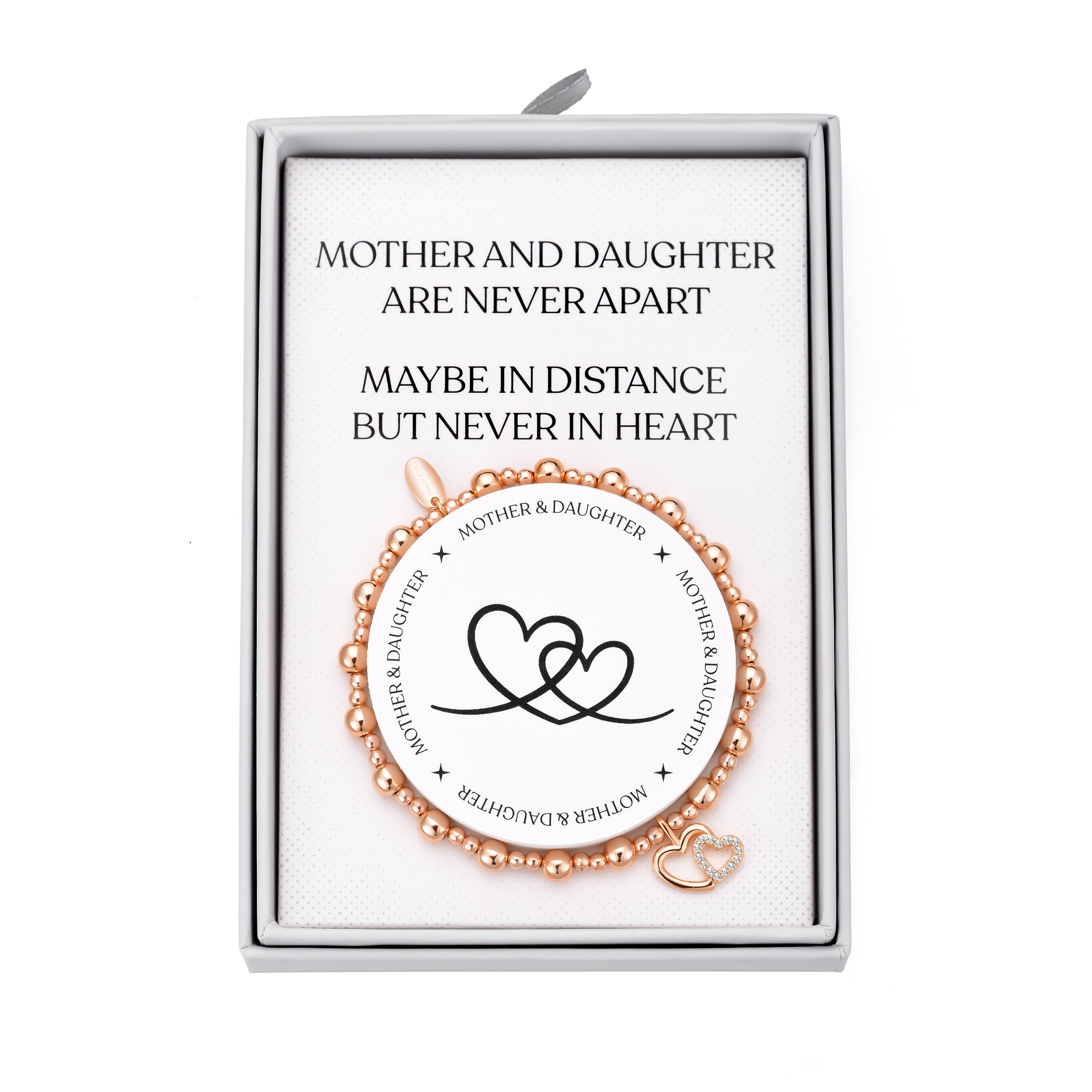 Rose Gold Plated Mother and Daughter Quote Stretch Bracelet with Gift Box by Philip Jones Jewellery