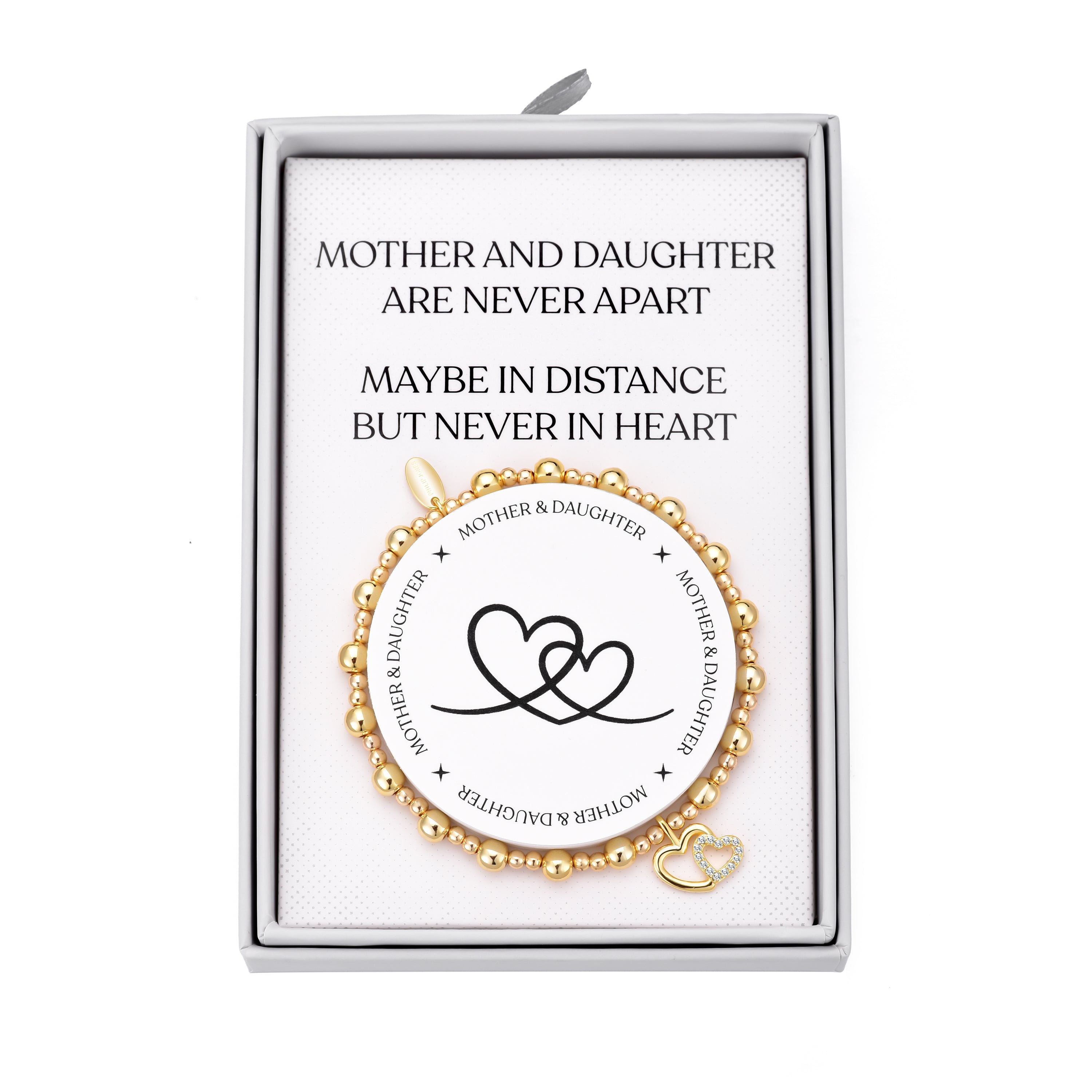Gold Plated Mother and Daughter Quote Stretch Bracelet with Gift Box by Philip Jones Jewellery