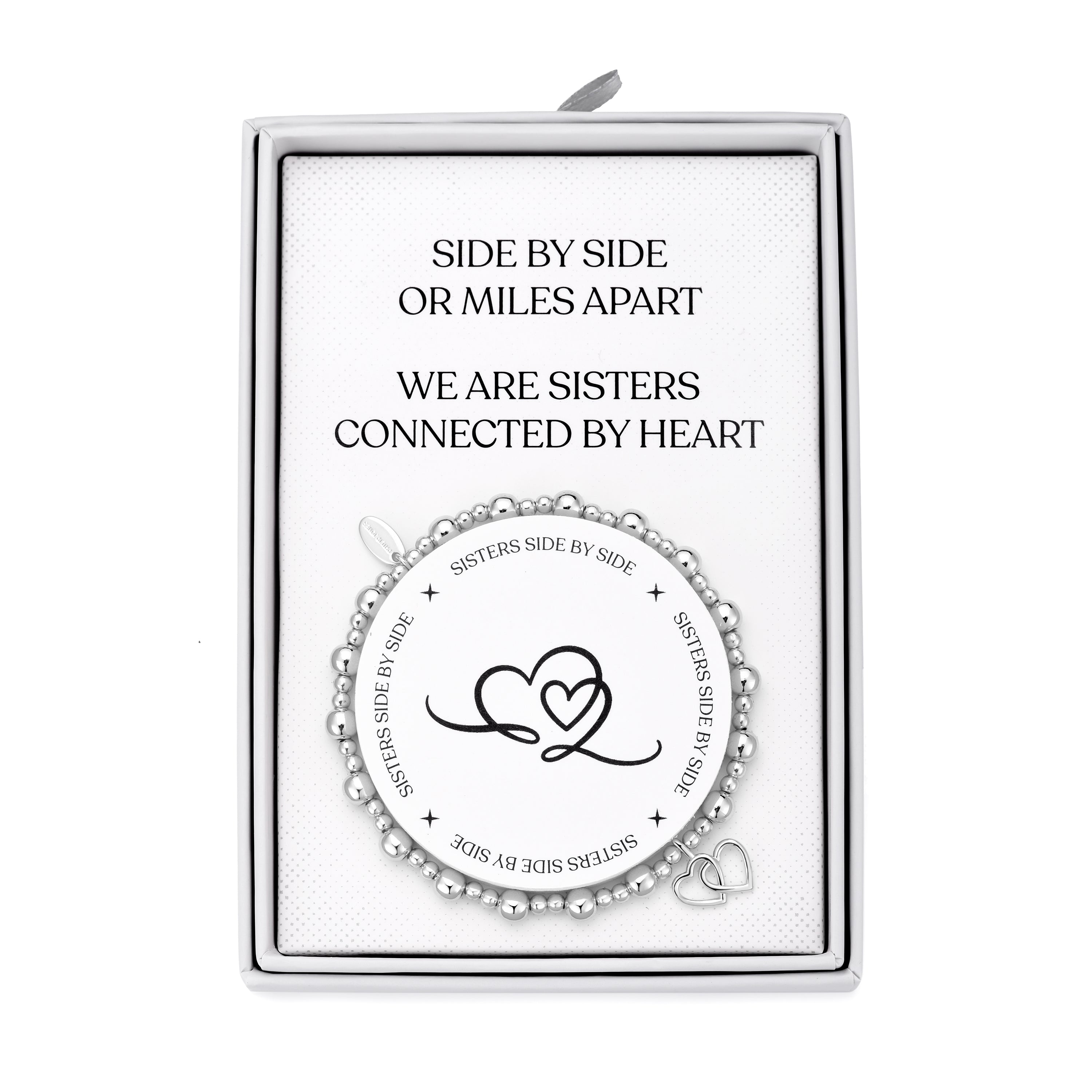 Silver Plated Sister Quote Stretch Bracelet with Gift Box by Philip Jones Jewellery