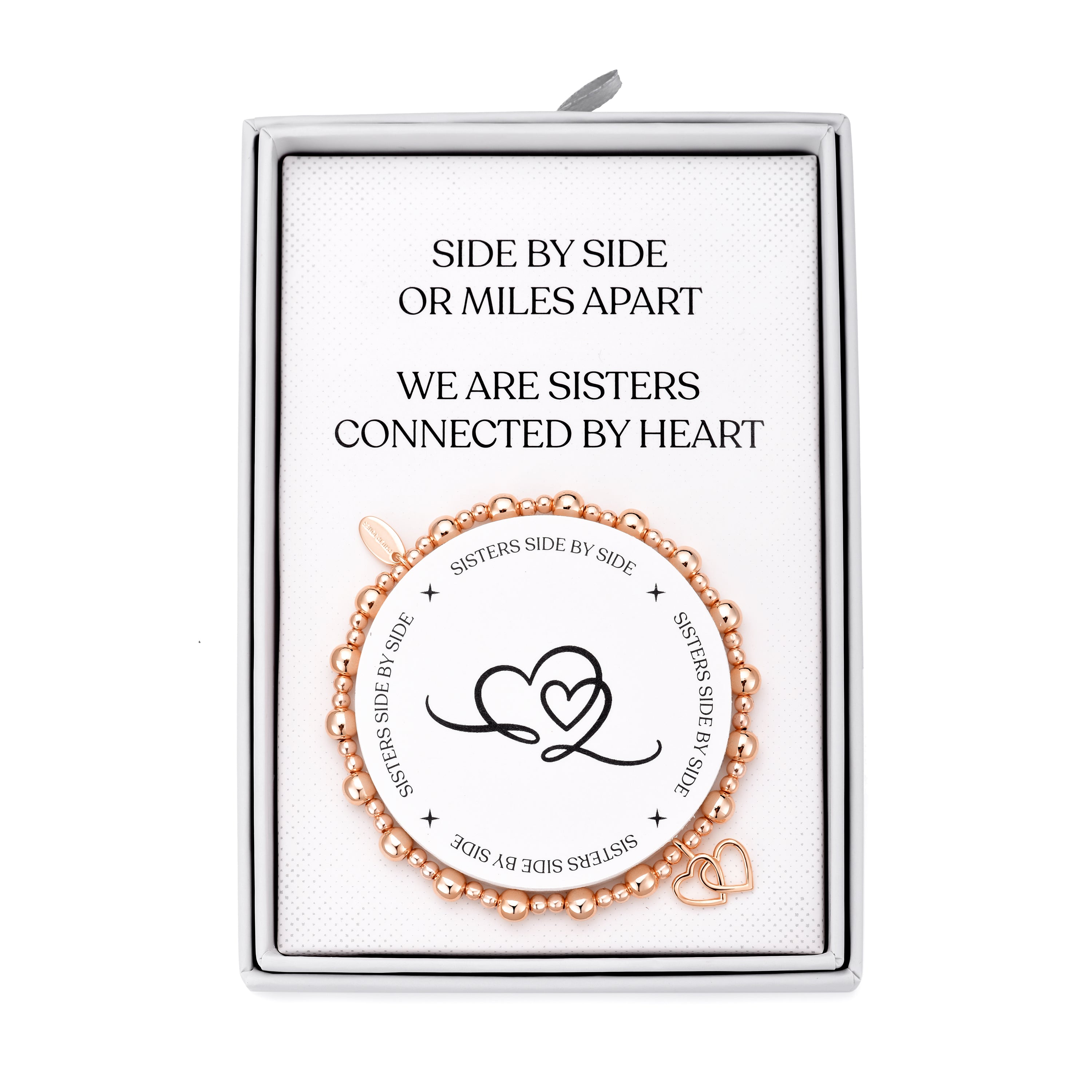 Rose Gold Plated Sister Quote Stretch Bracelet with Gift Box by Philip Jones Jewellery