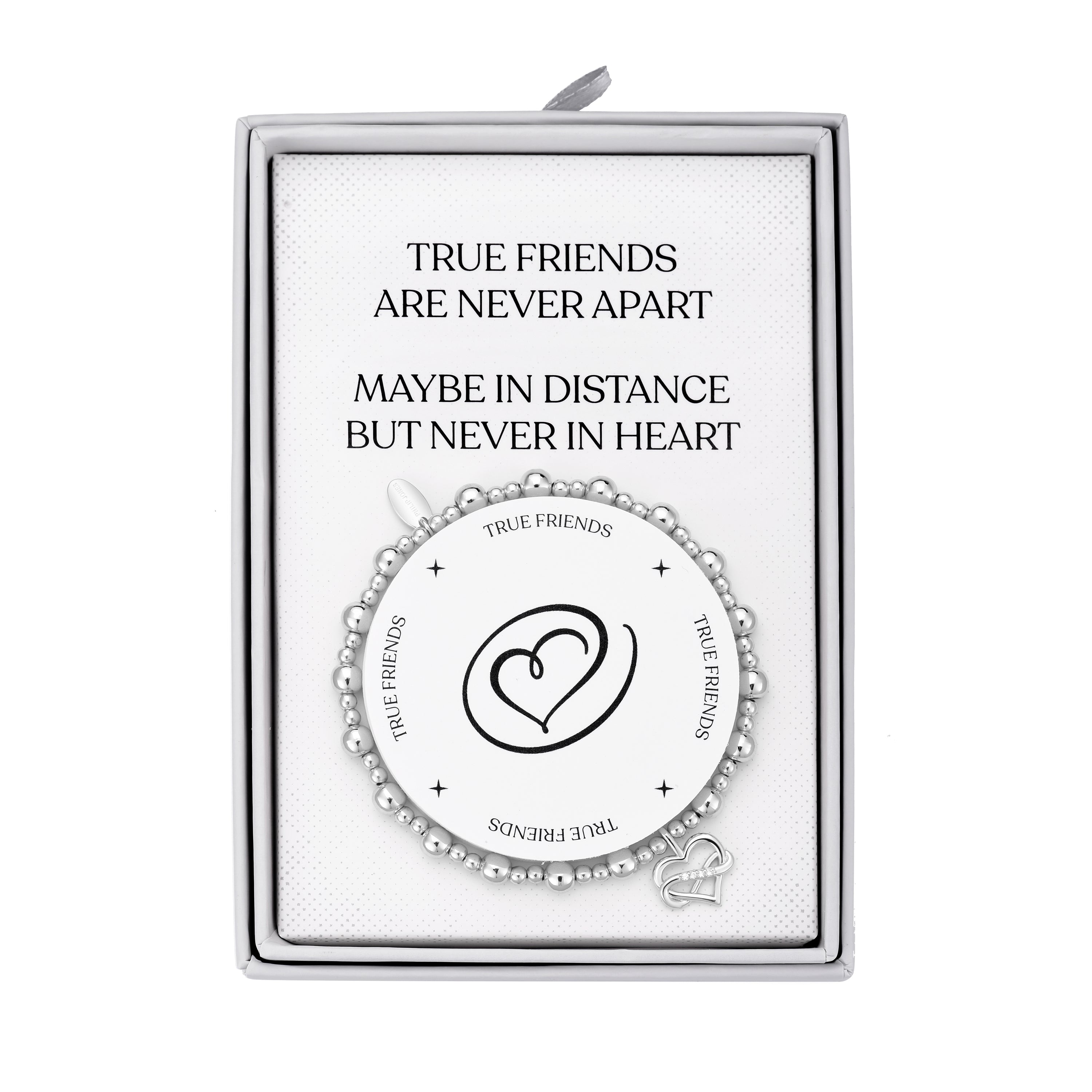 Silver Plated True Friends Quote Stretch Bracelet with Gift Box by Philip Jones Jewellery