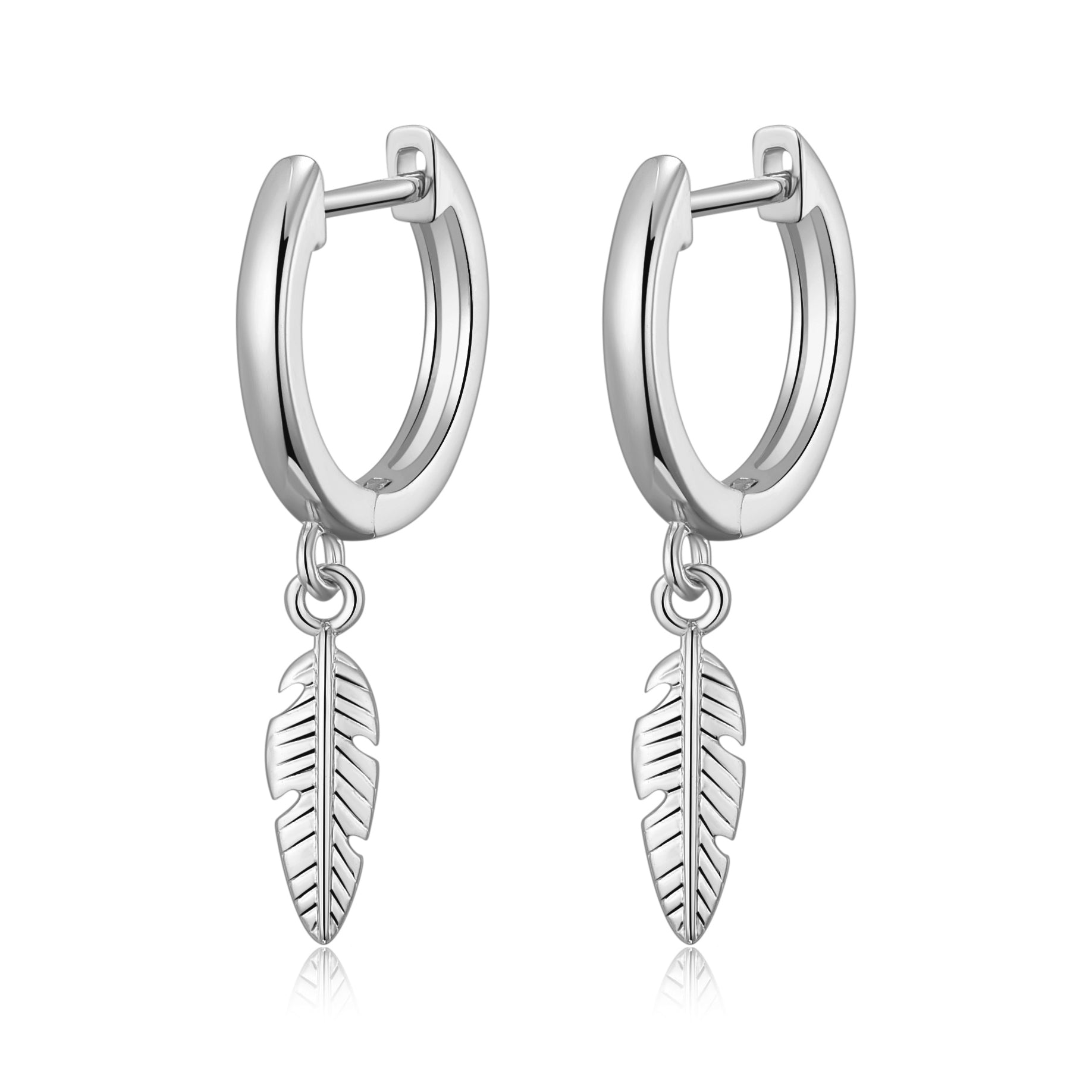 Silver Plated Feather Charm Hoop Earrings by Philip Jones Jewellery