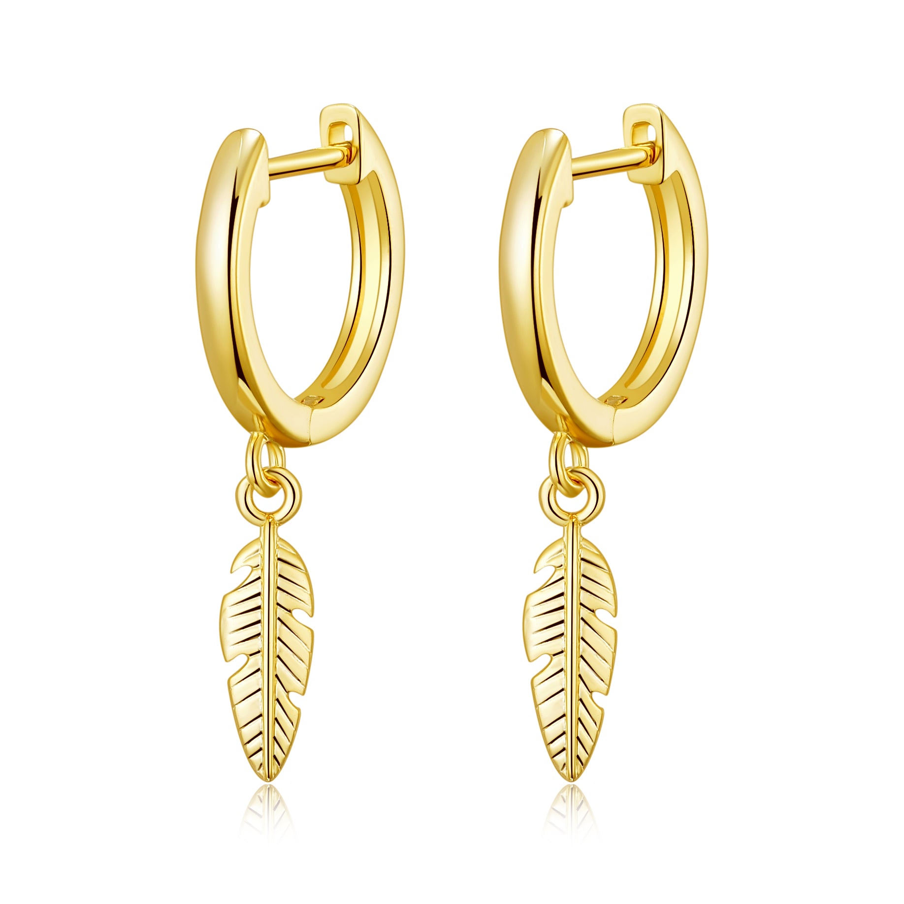 Gold Plated Feather Charm Hoop Earrings by Philip Jones Jewellery