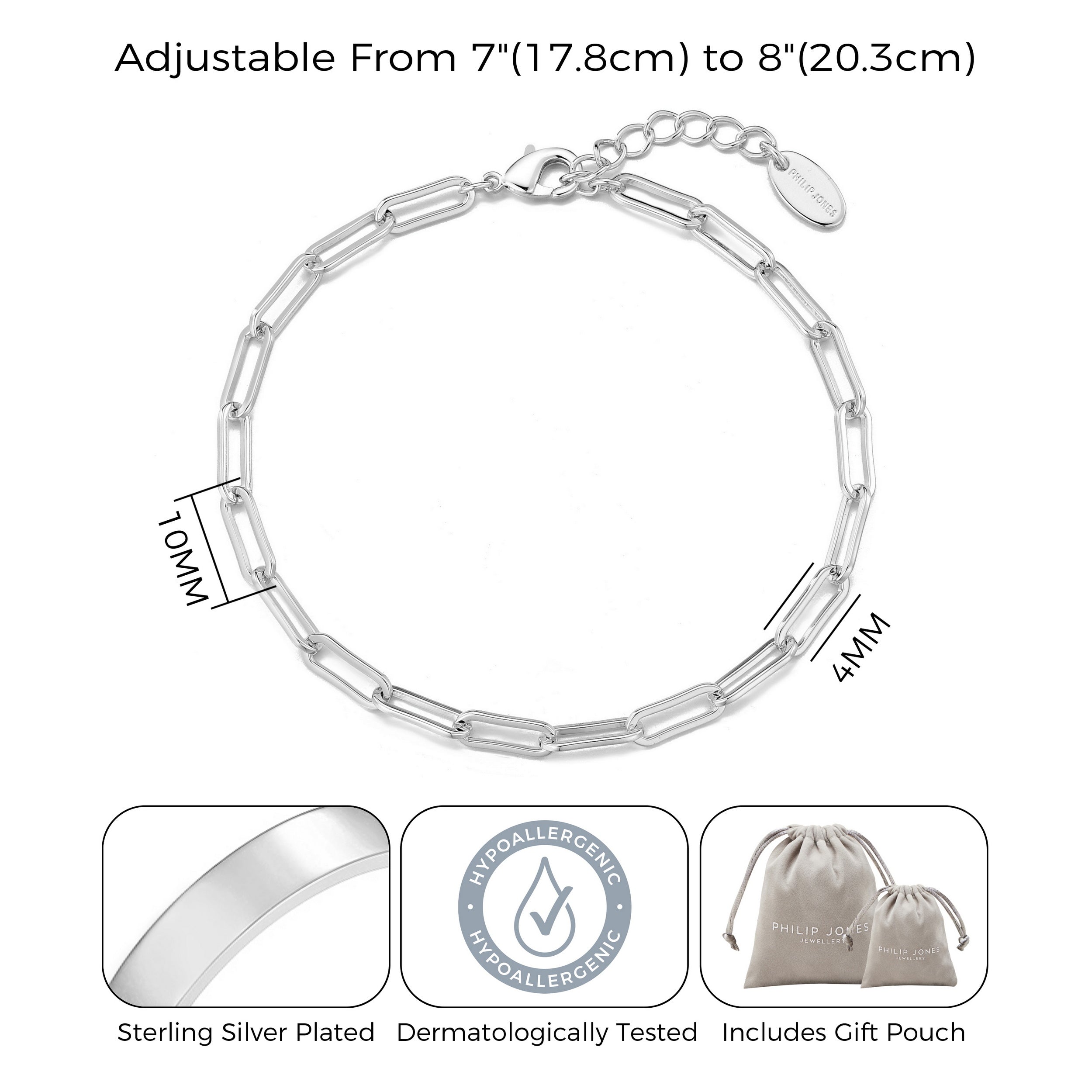 Silver Plated Small Link Paperclip Bracelet