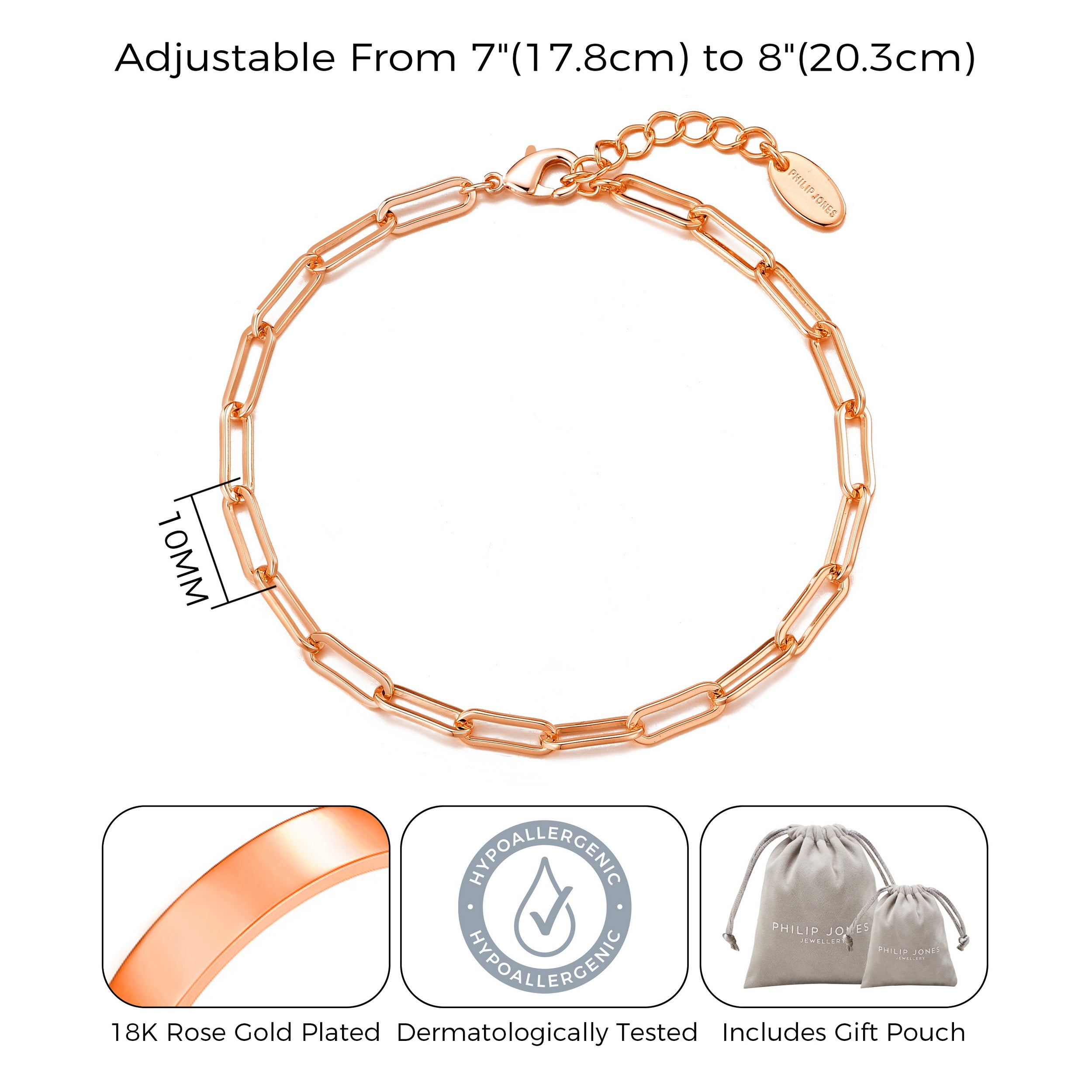 Rose Gold Plated Small Link Paperclip Bracelet