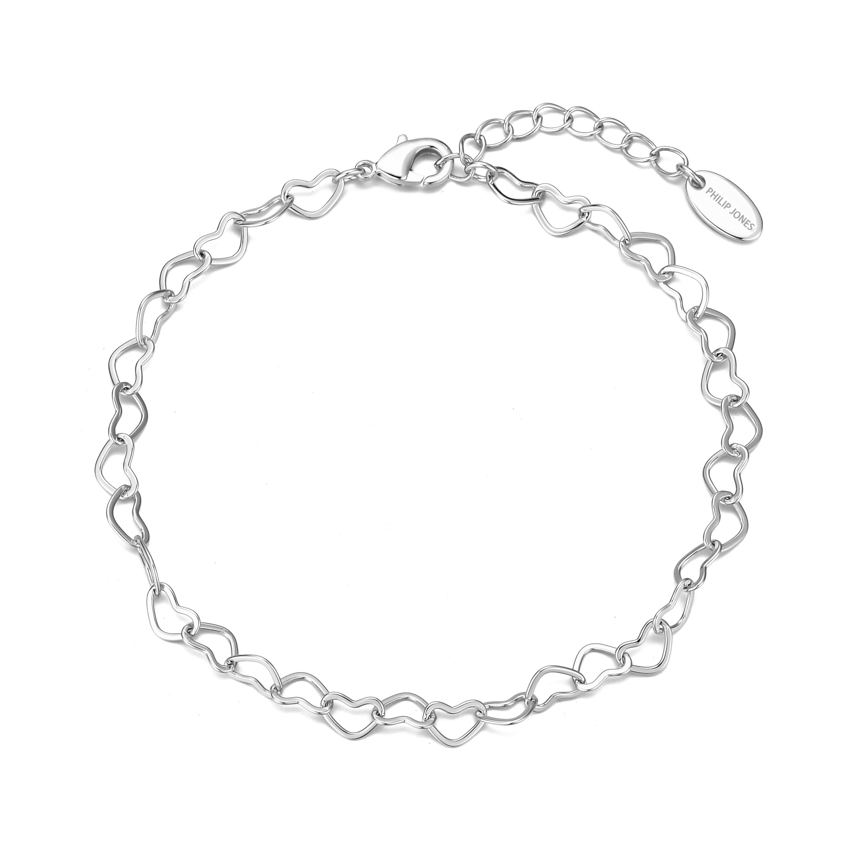Silver Plated Heart Link Bracelet by Philip Jones Jewellery