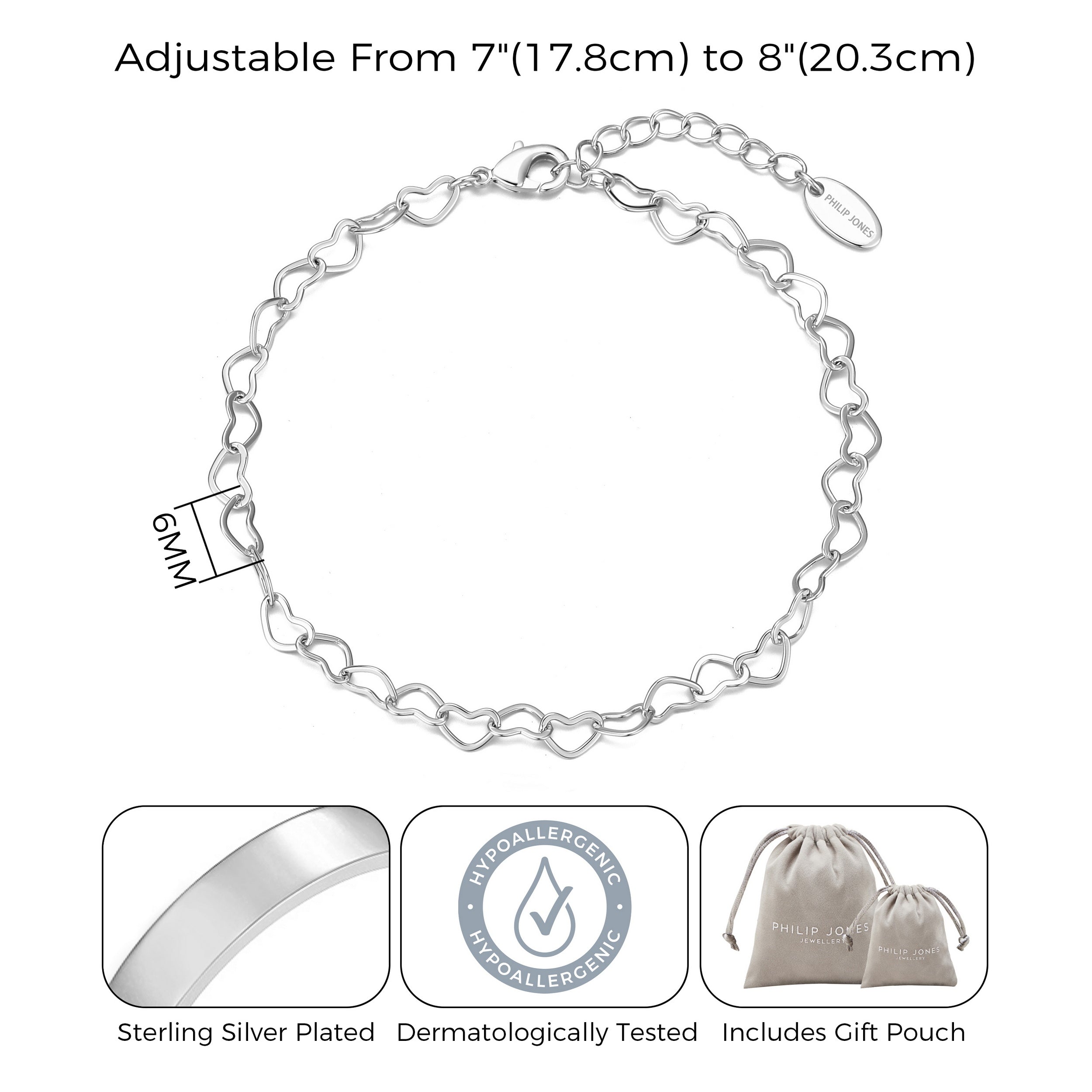 Silver Plated Heart Link Bracelet