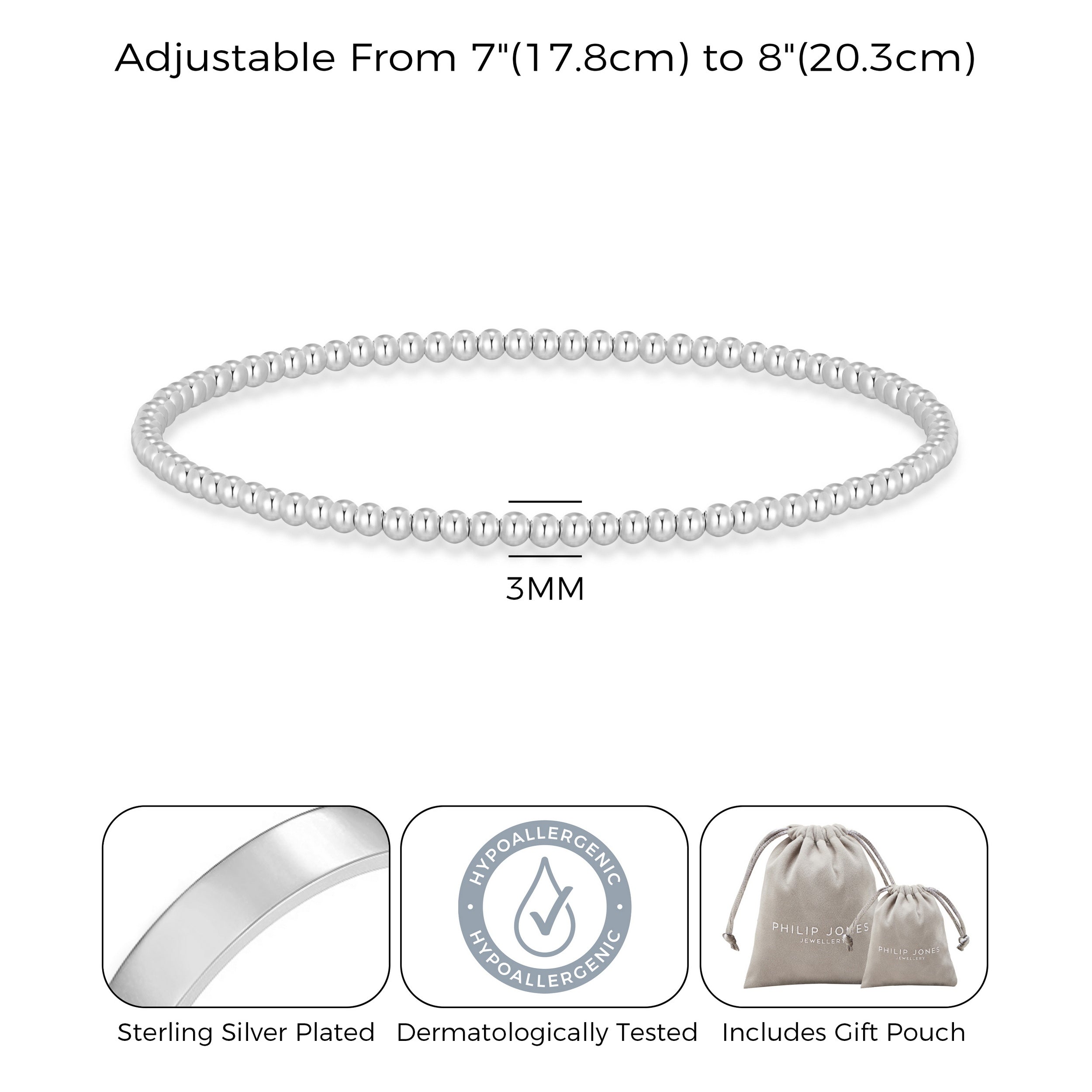 Silver Plated Beaded Stretch Bracelet