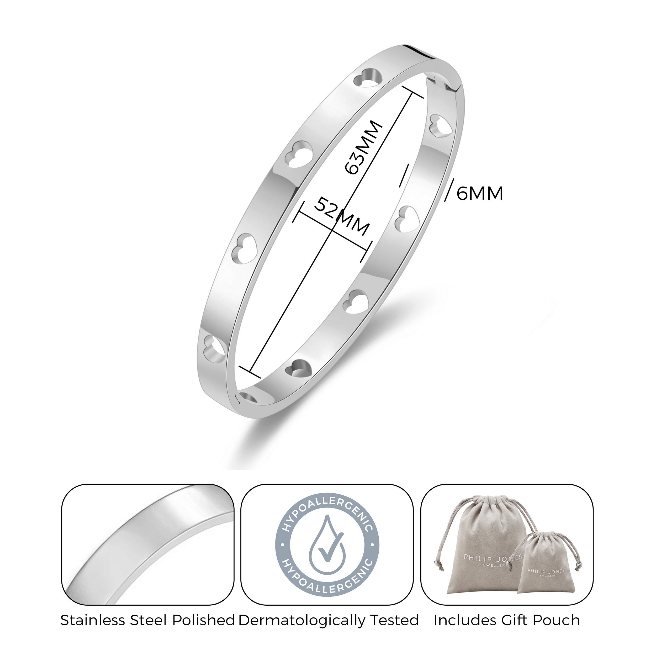 Stainless Steel Heart Bangle