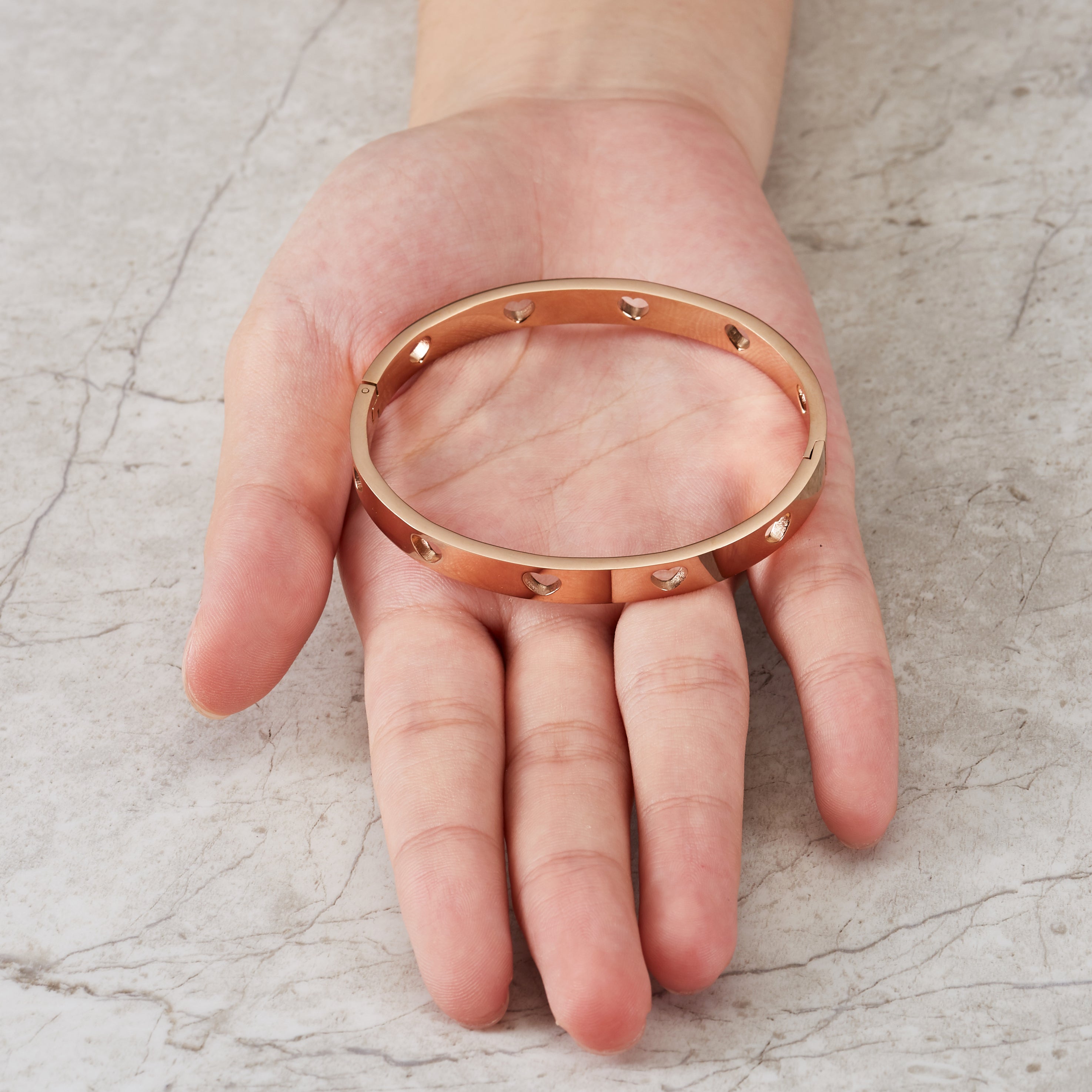 Rose Gold Plated Stainless Steel Heart Bangle