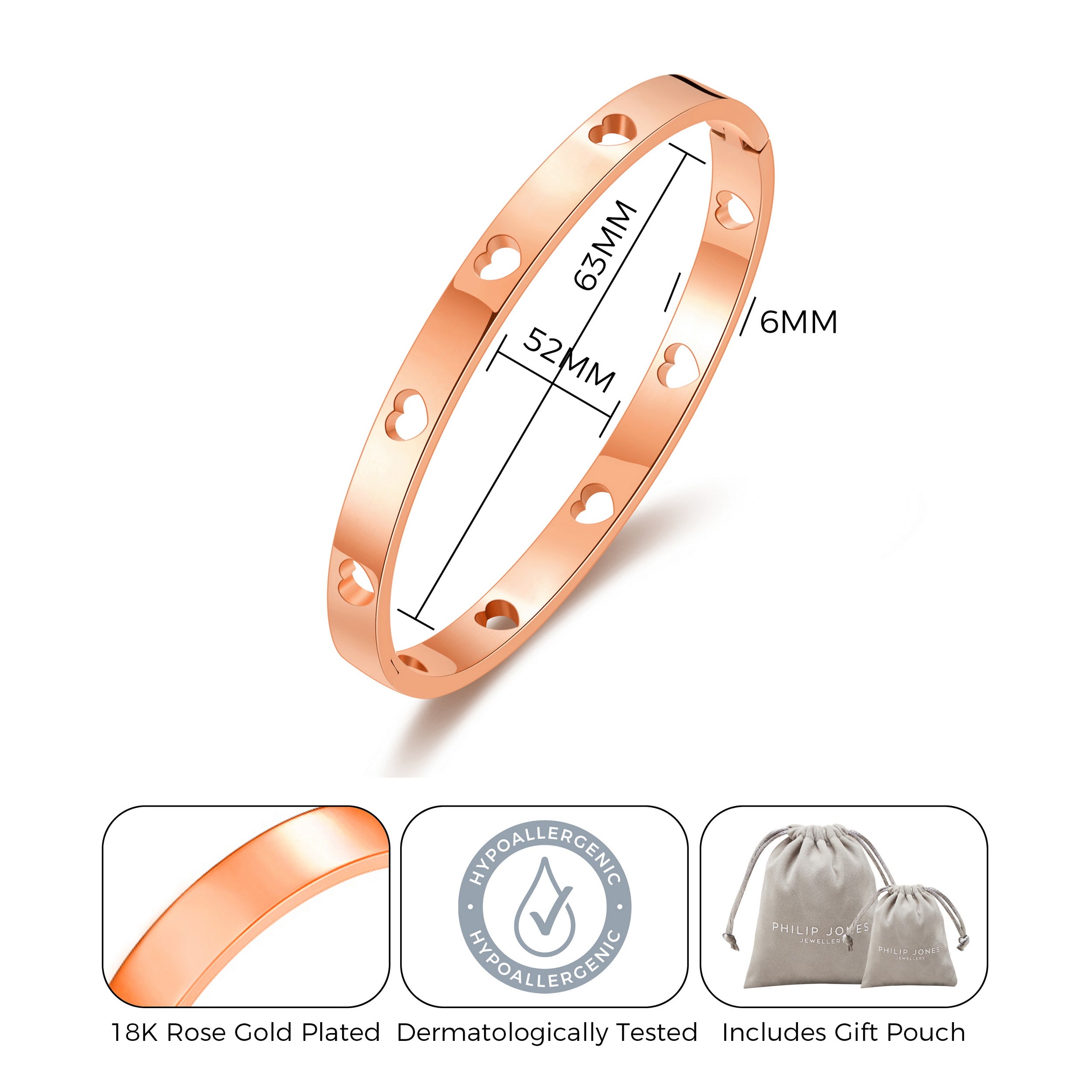 Rose Gold Plated Stainless Steel Heart Bangle