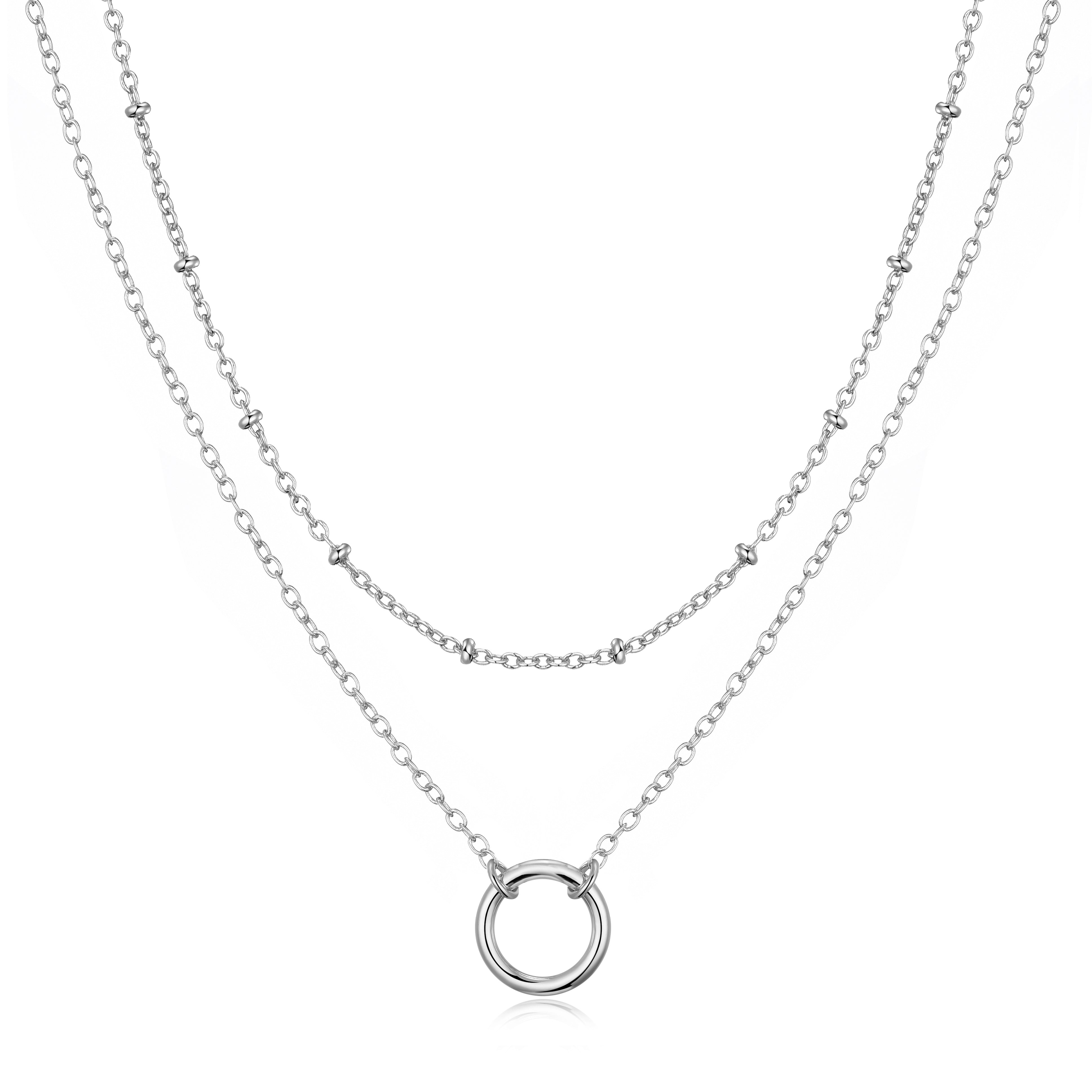 Silver Plated Double Layered Circle Necklace by Philip Jones Jewellery
