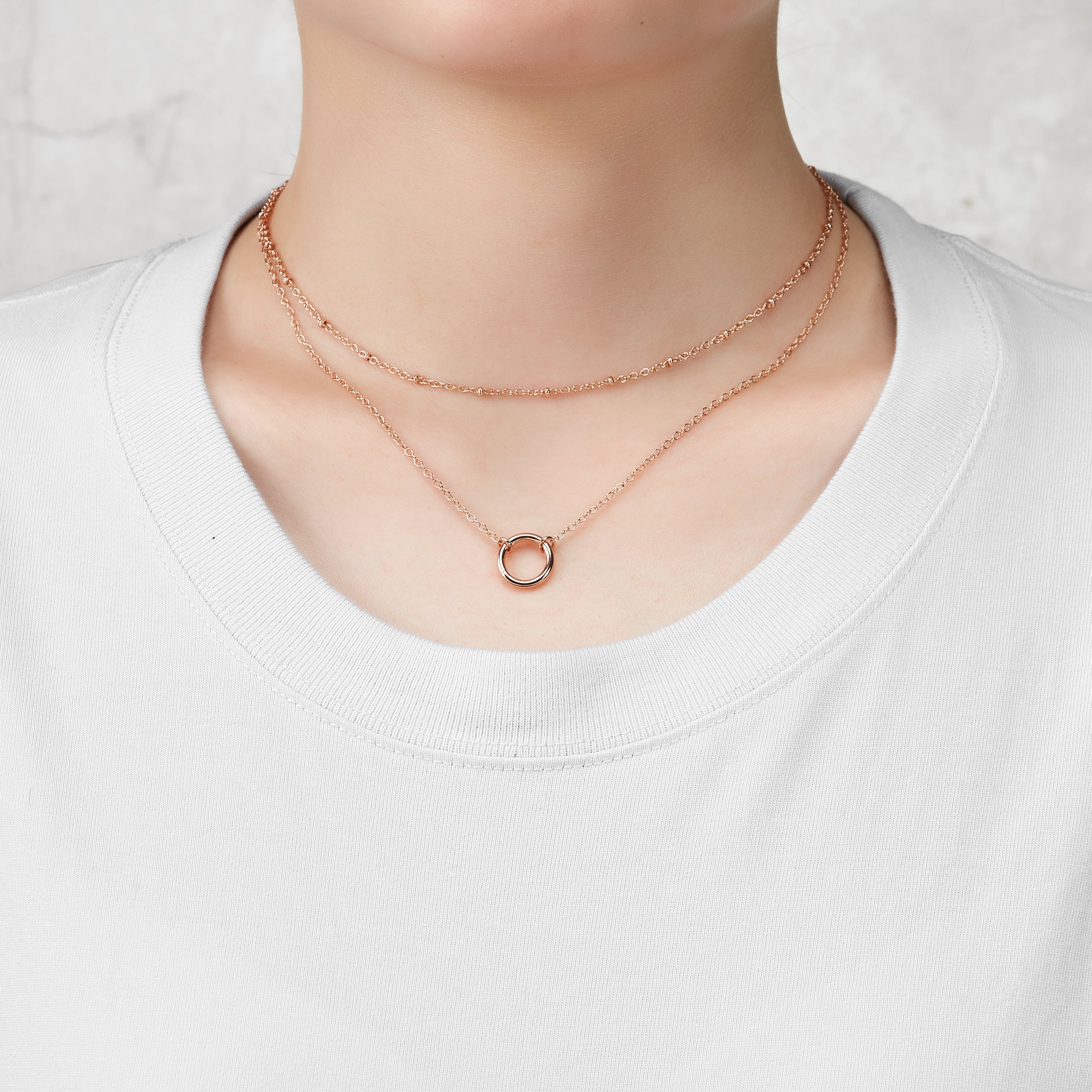 Rose Gold Plated Double Layered Circle Necklace