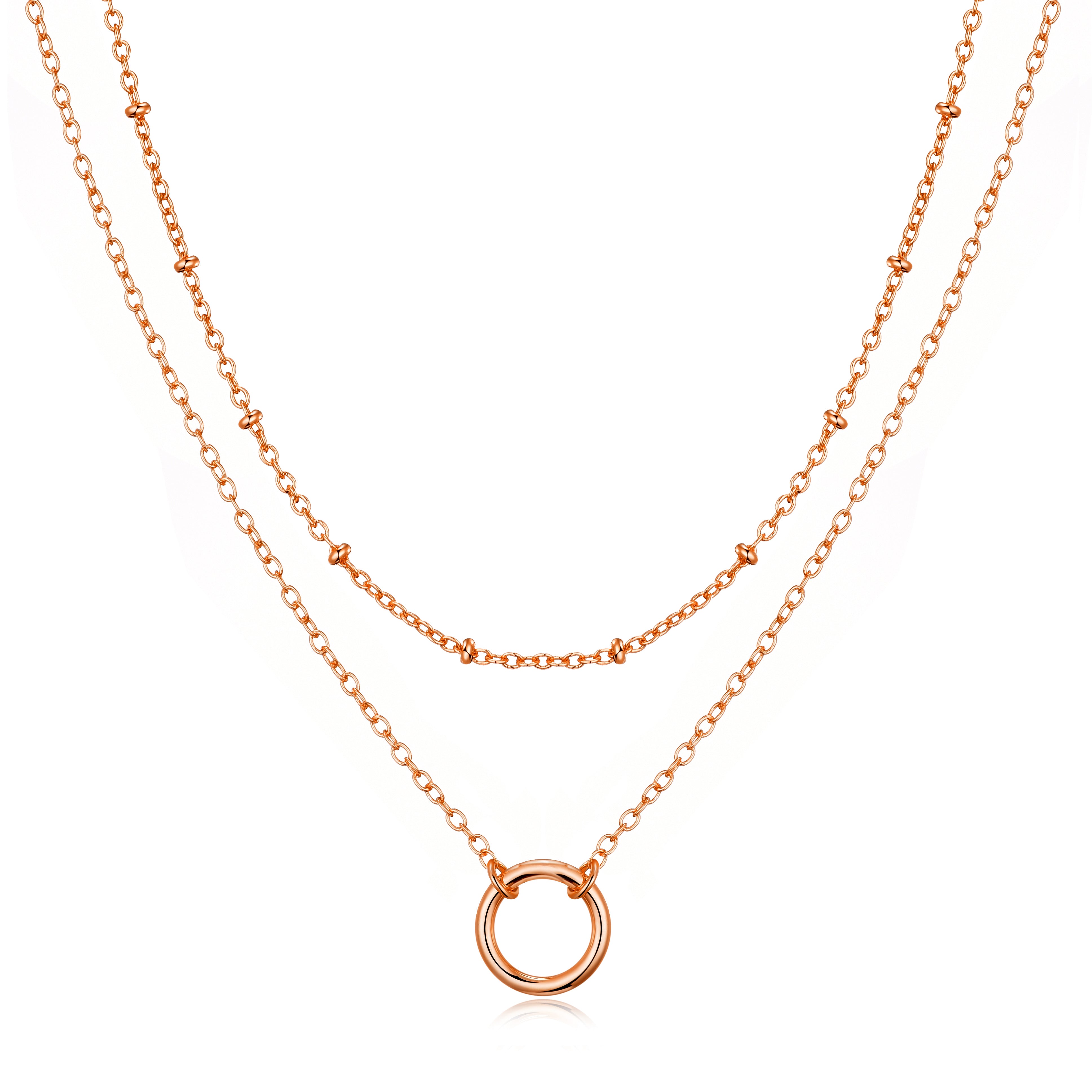 Rose Gold Plated Double Layered Circle Necklace by Philip Jones Jewellery
