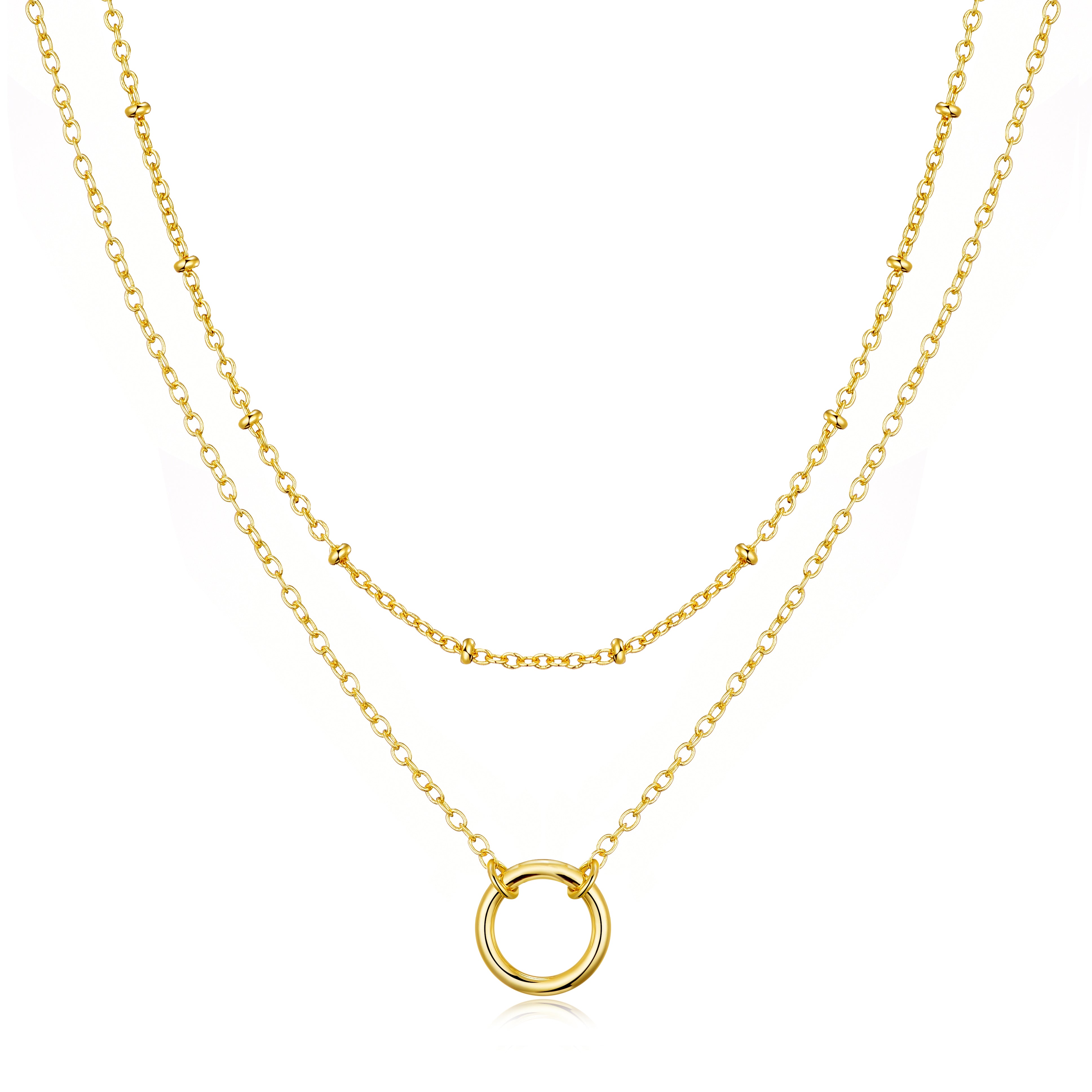 Gold Plated Double Layered Circle Necklace by Philip Jones Jewellery