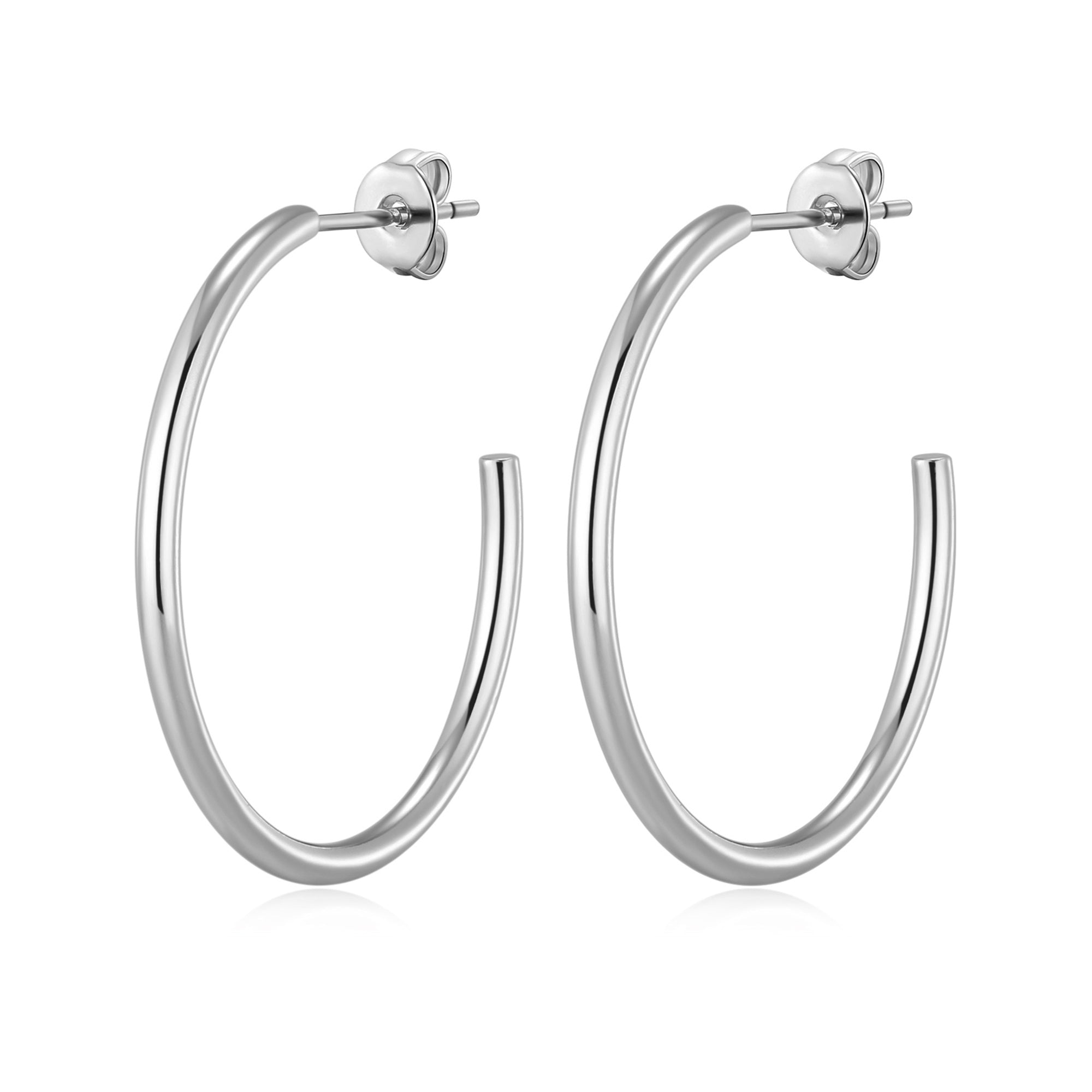Silver Plated Round Hoop Earrings