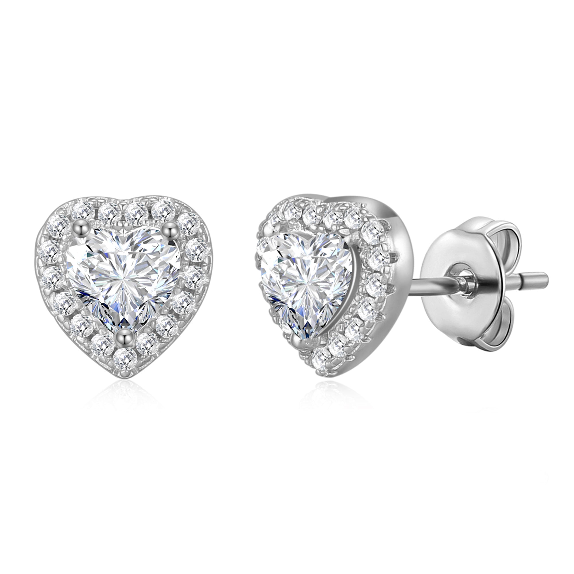 Silver Plated Heart Halo Earrings Created with Zircondia® Crystals by Philip Jones Jewellery