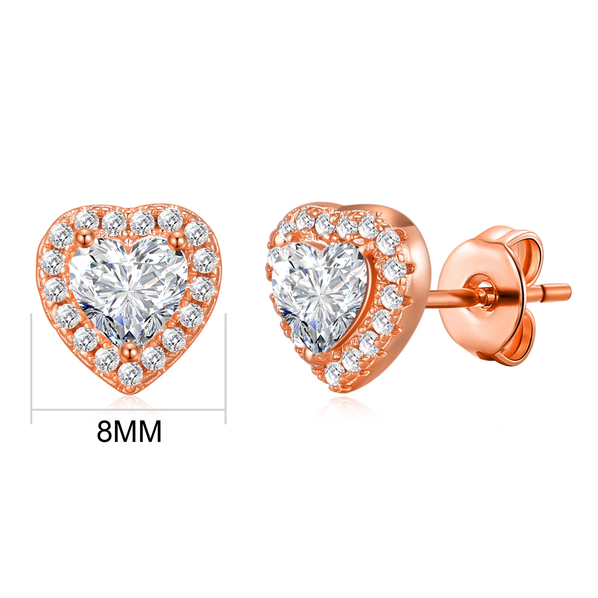 Rose Gold Plated Heart Halo Earrings Created with Zircondia® Crystals