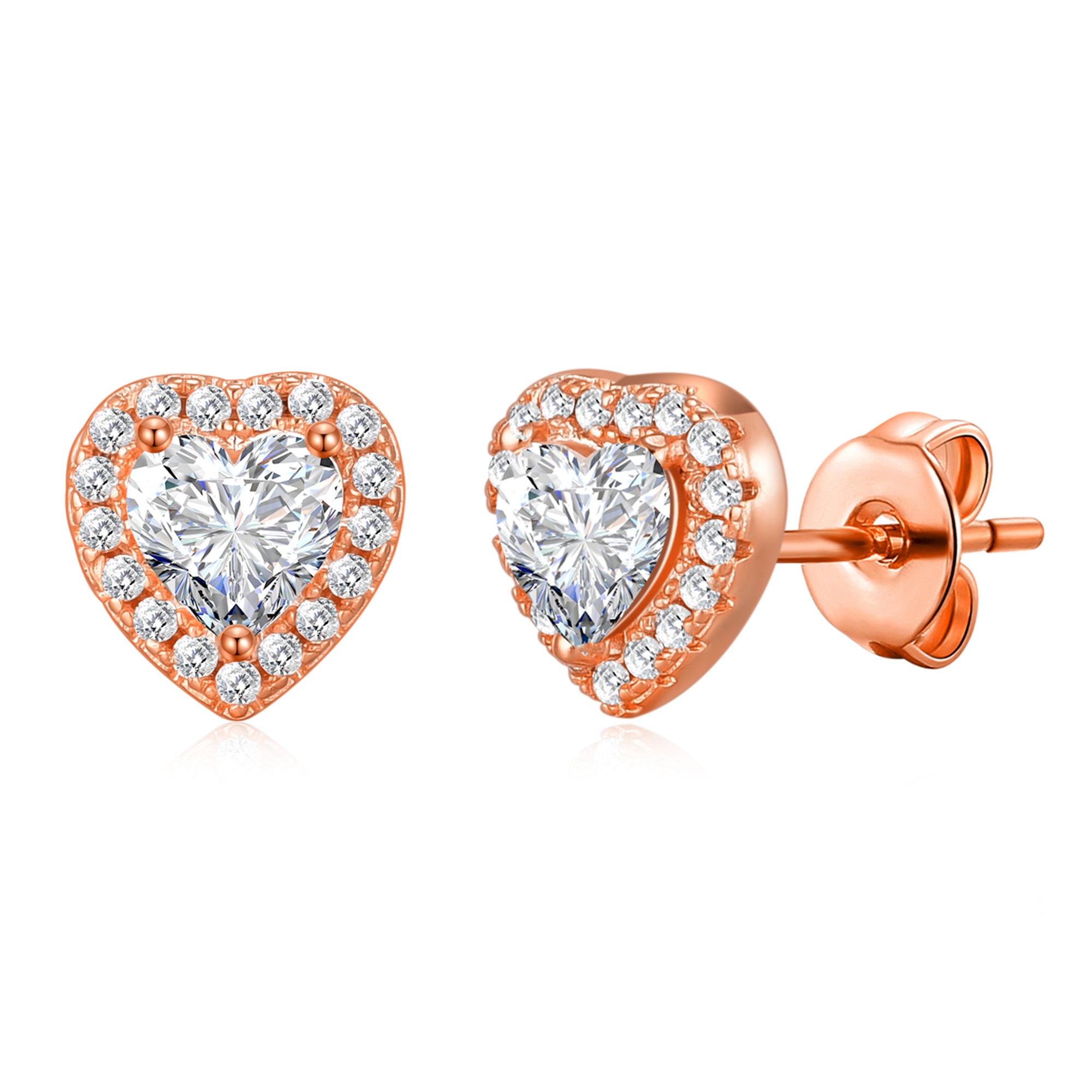 Rose Gold Plated Heart Halo Earrings Created with Zircondia® Crystals by Philip Jones Jewellery