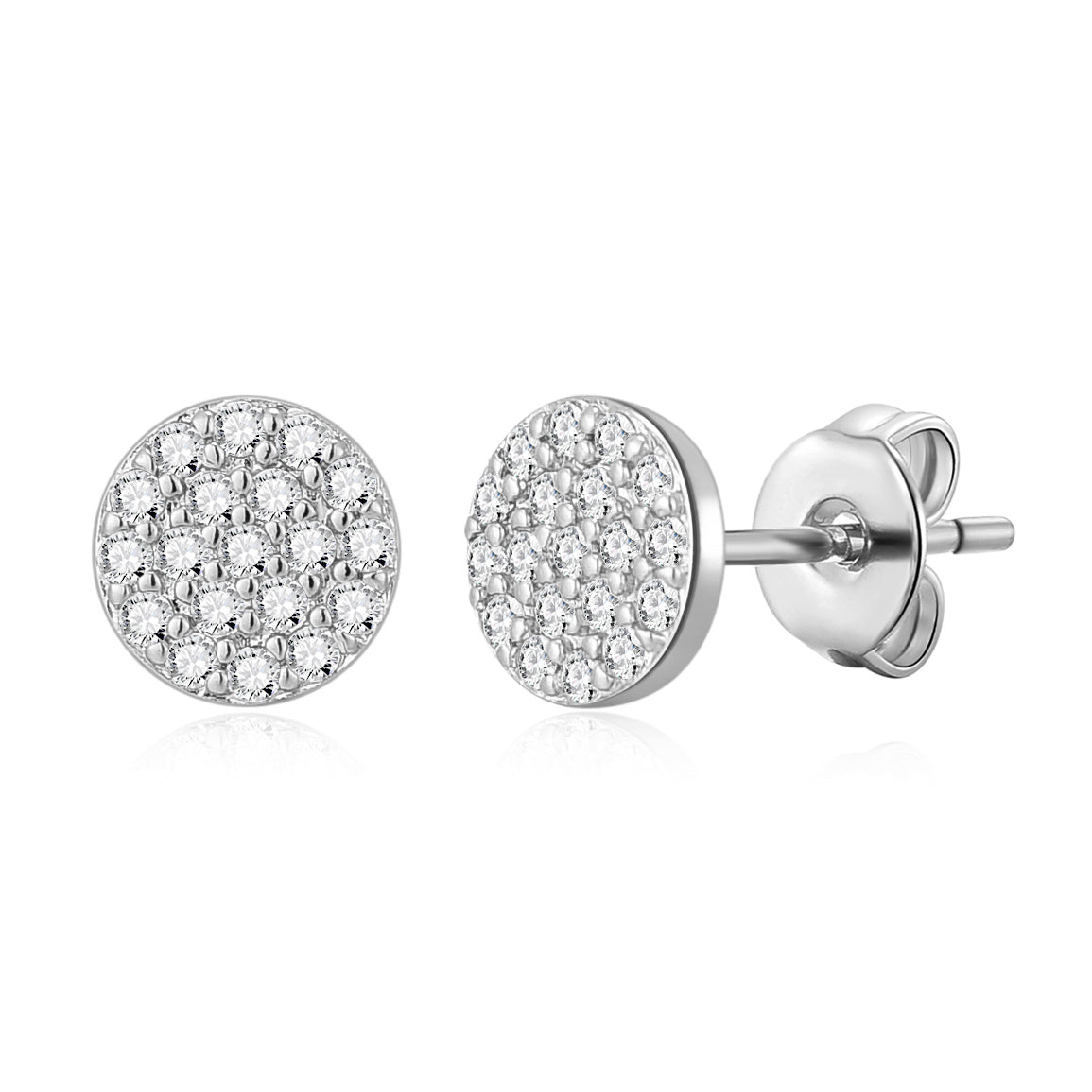 Silver Plated Pave Round Earrings Created with Zircondia® Crystals by Philip Jones Jewellery