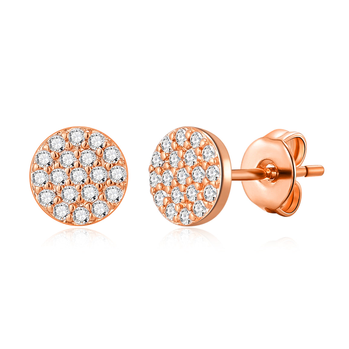 Rose Gold Plated Pave Round Earrings Created with Zircondia® Crystals by Philip Jones Jewellery