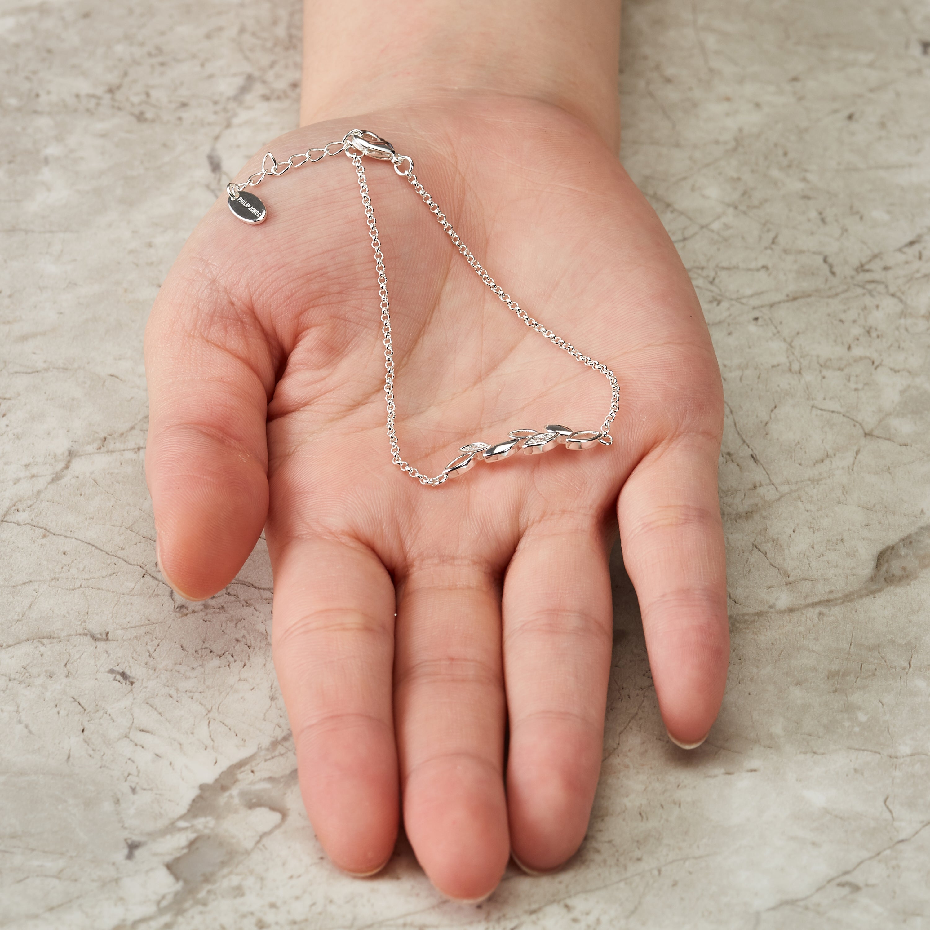 Silver Plated Leaf Chain Bracelet Created with Zircondia® Crystals
