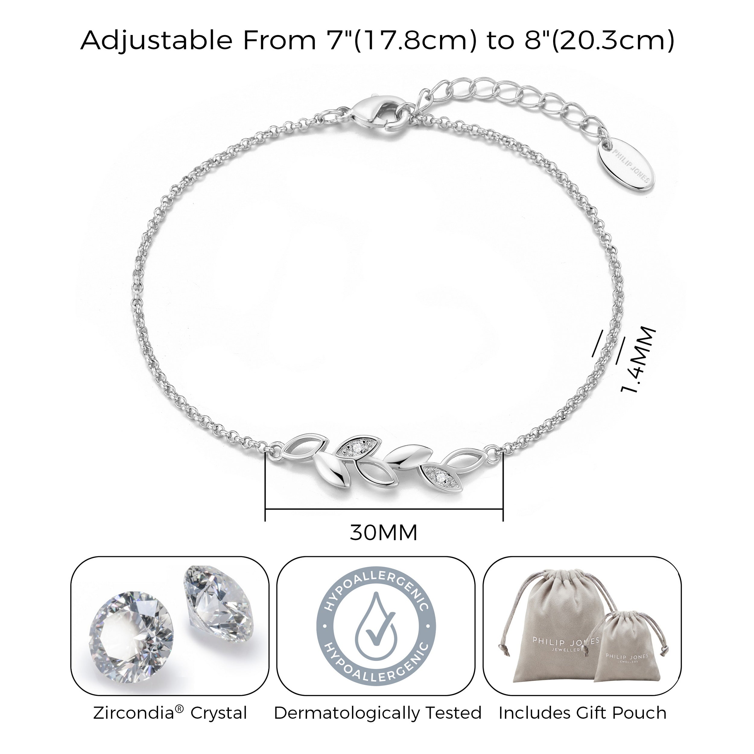 Silver Plated Leaf Chain Bracelet Created with Zircondia® Crystals