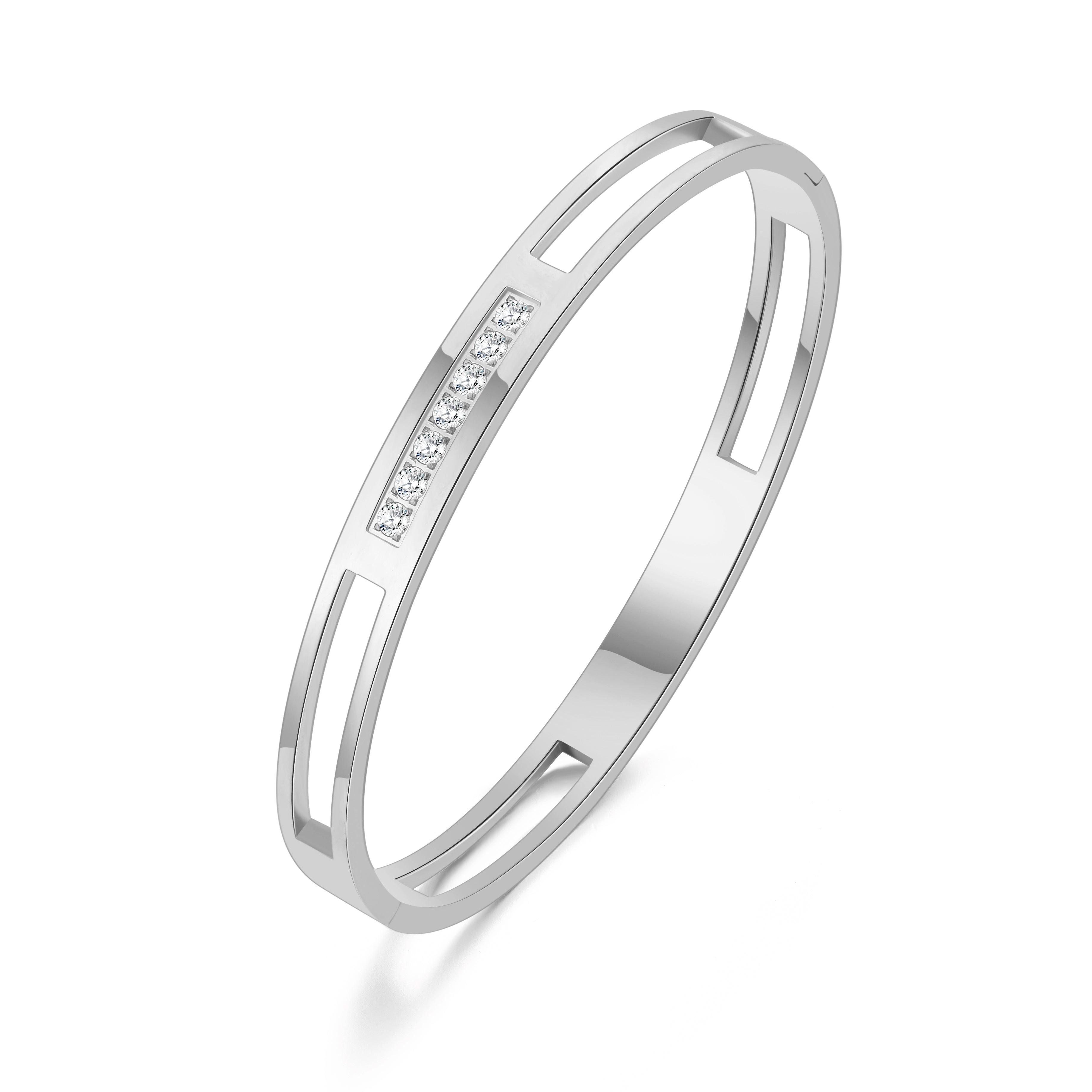 Stainless Steel Channel Bangle Created with Zircondia® Crystals by Philip Jones Jewellery