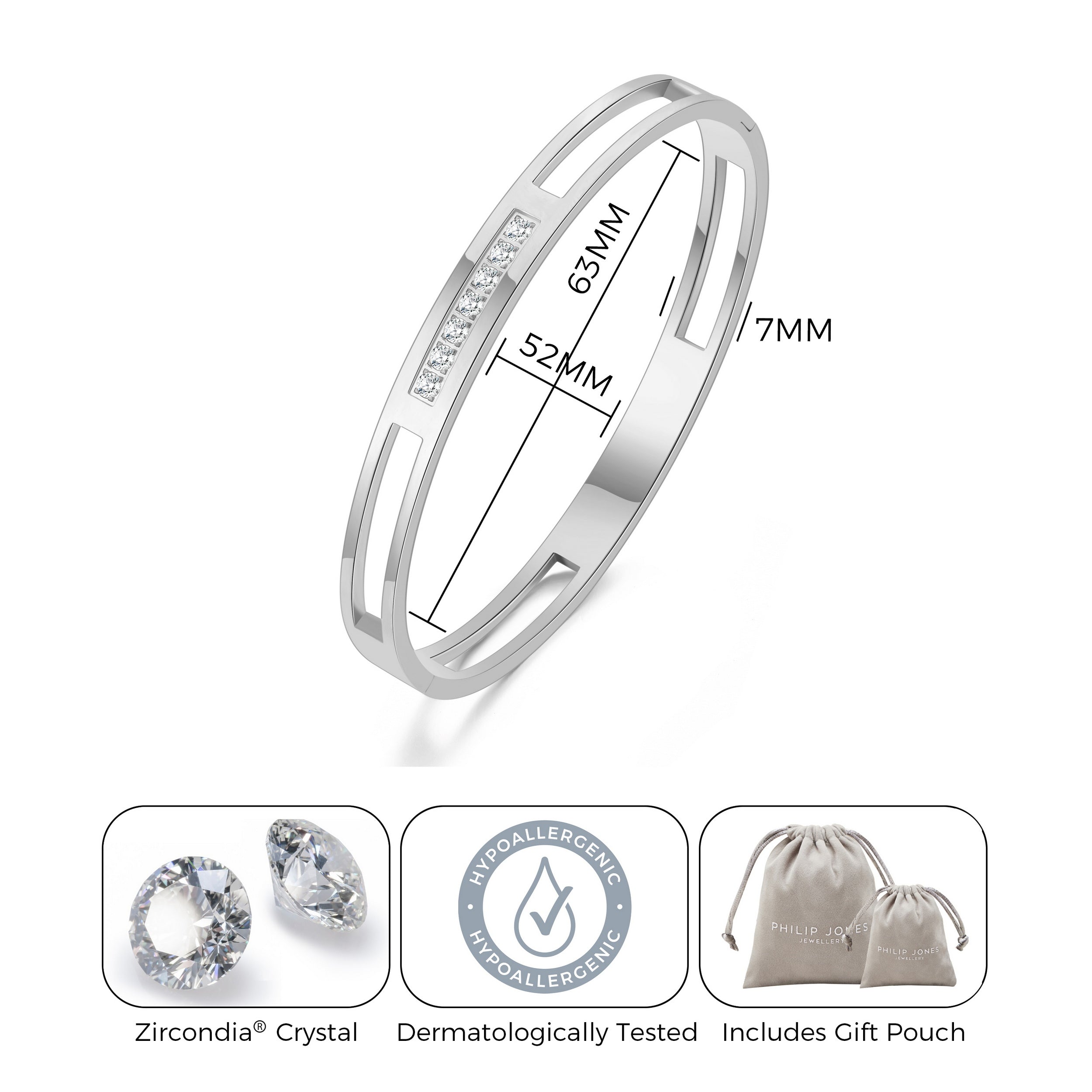 Stainless Steel Channel Bangle Created with Zircondia® Crystals