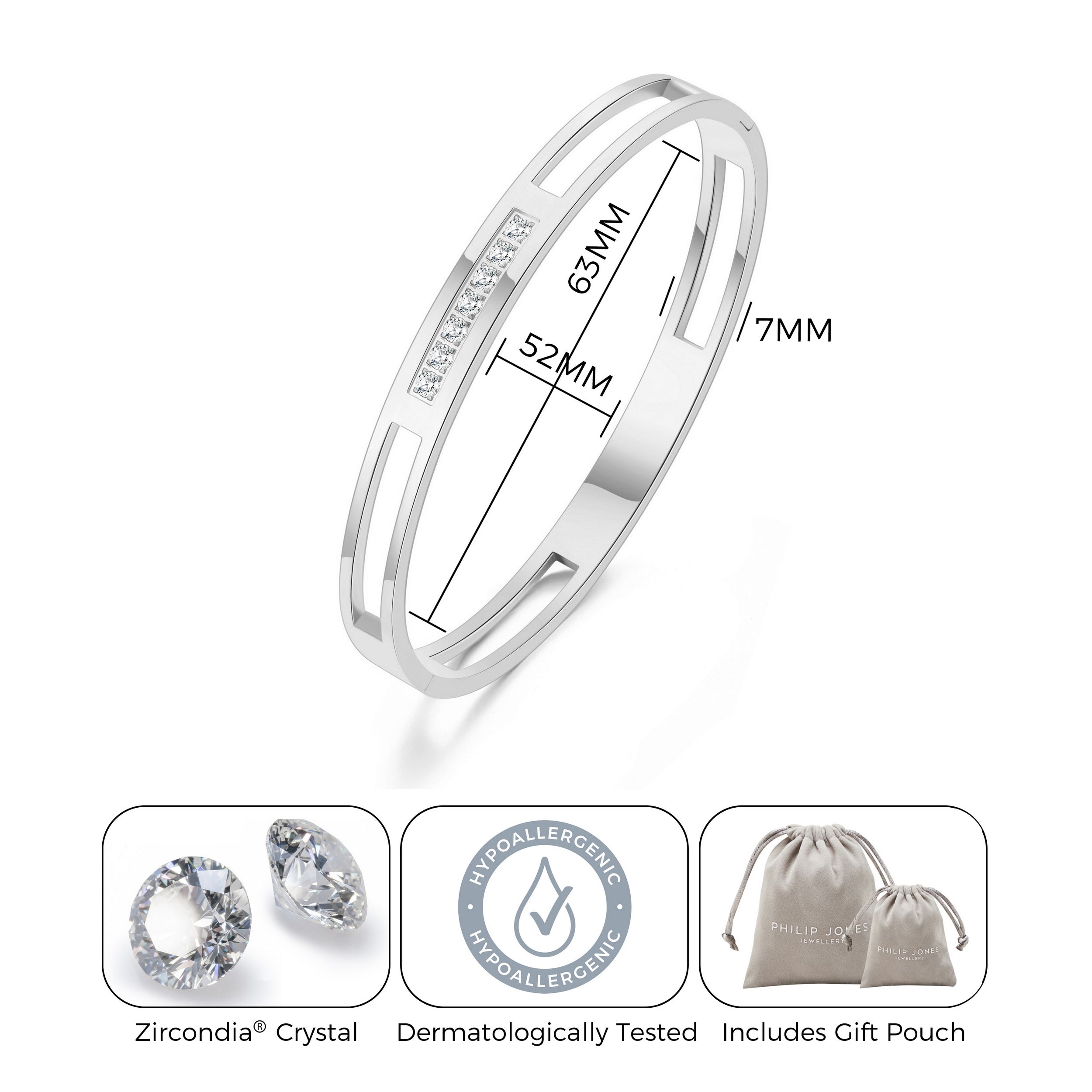 Stainless Steel Channel Bangle Created with Zircondia® Crystals (7 Inch)