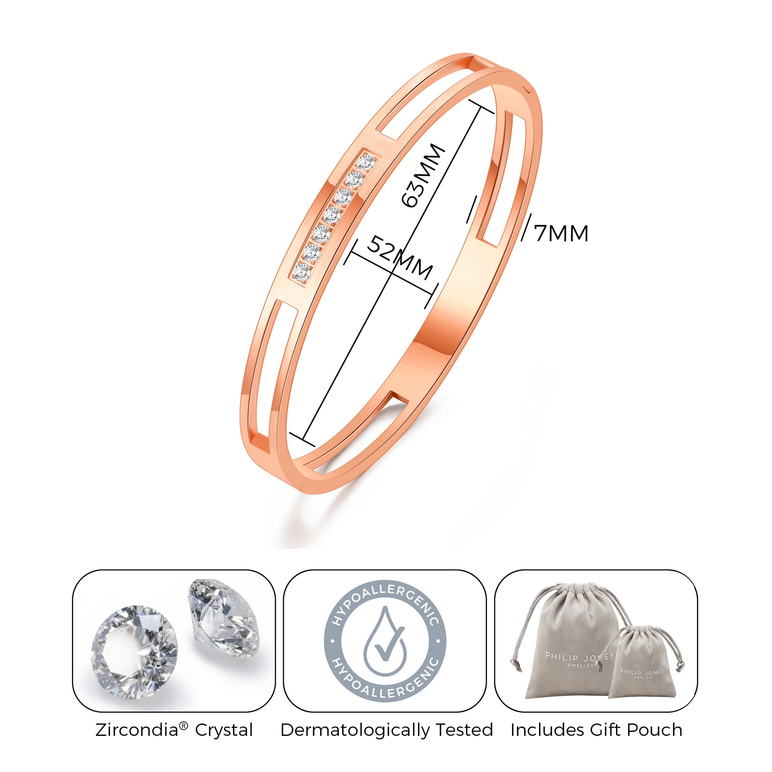Rose Gold Plated Stainless Steel Channel Bangle Created with Zircondia® Crystals